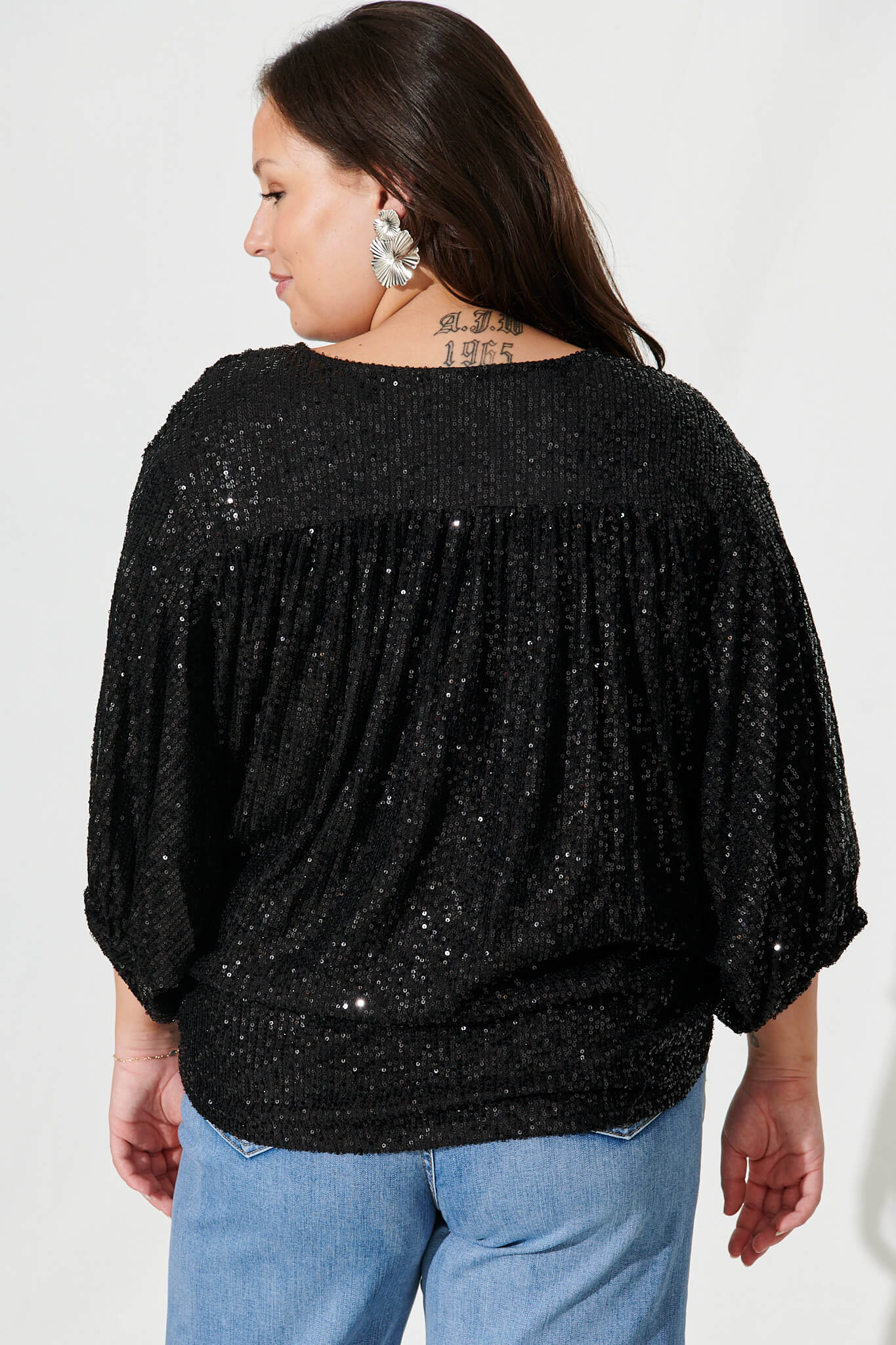 Celebration Sequin Mock Wrap Top In Black - Image 8