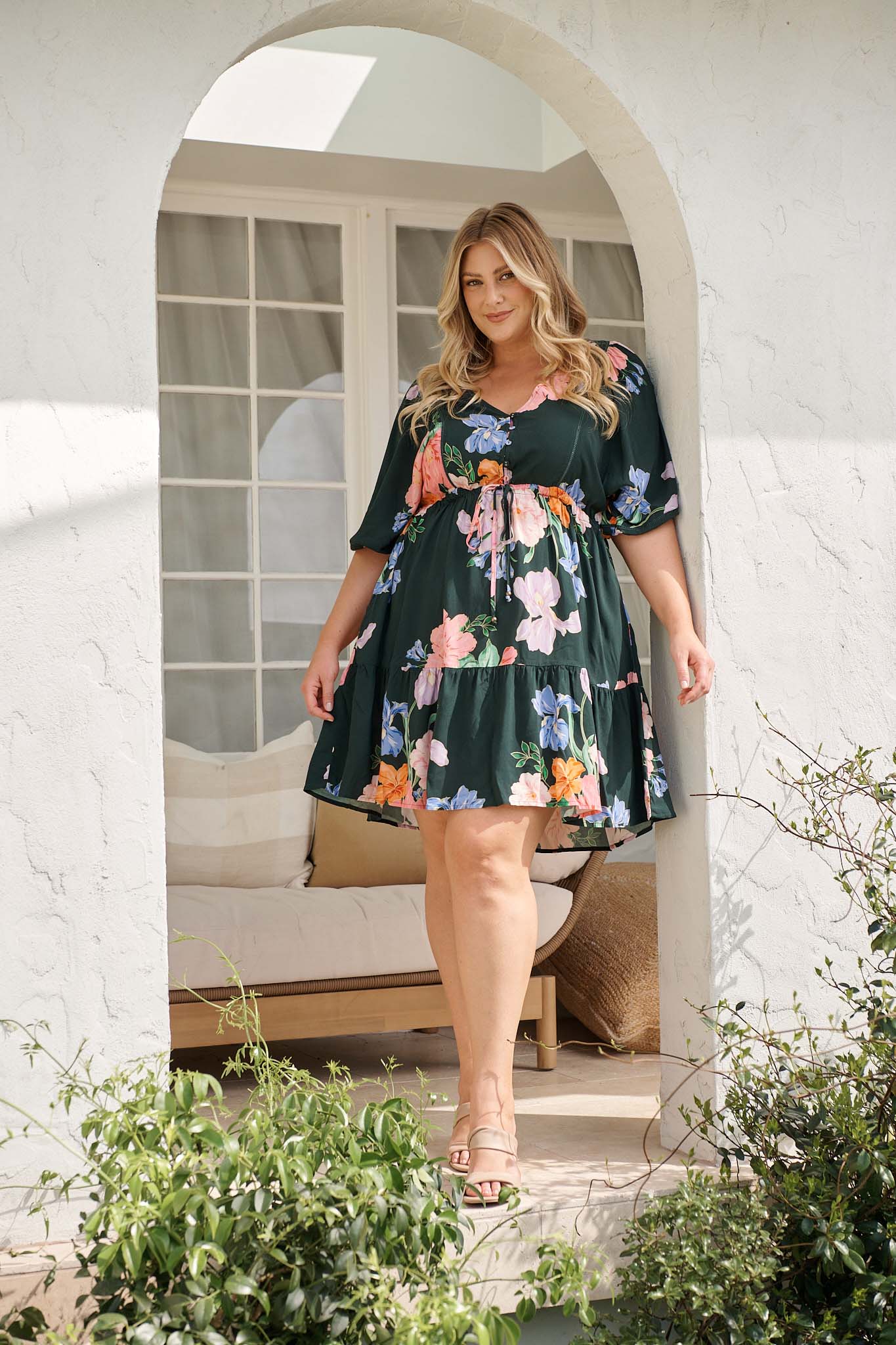 Celeste Petal Dress in Green with Multi Floral - Image 10
