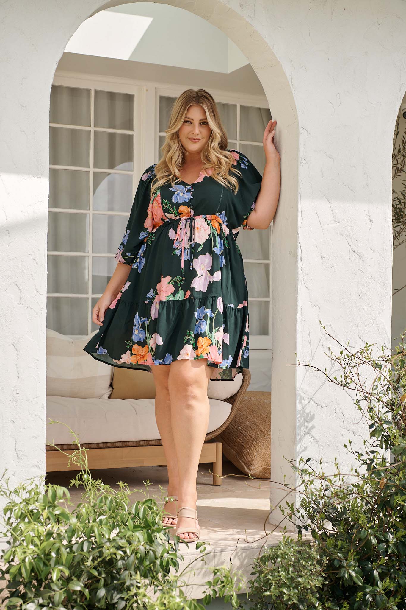 Celeste Petal Dress in Green with Multi Floral - Image 9