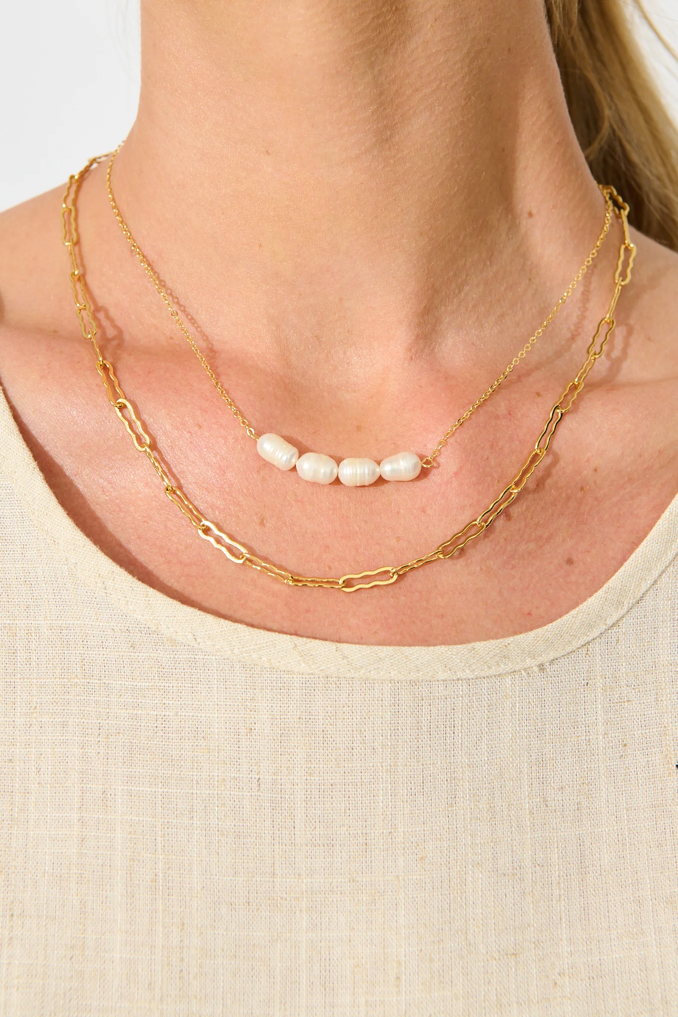Celina Layered Necklace in Gold with Pearl - Image 5