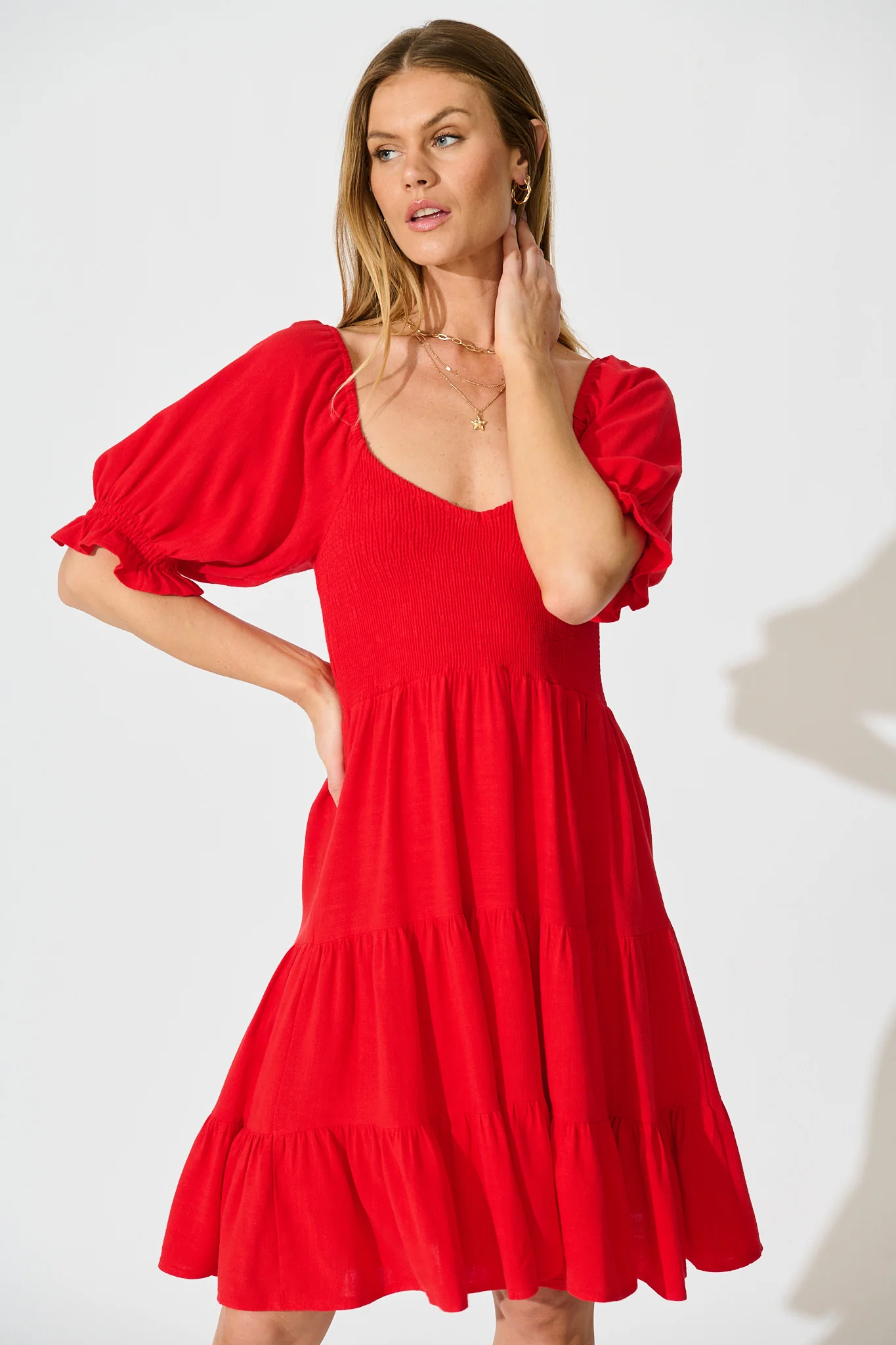 Cella Dress in Red Linen Blend - Image 2