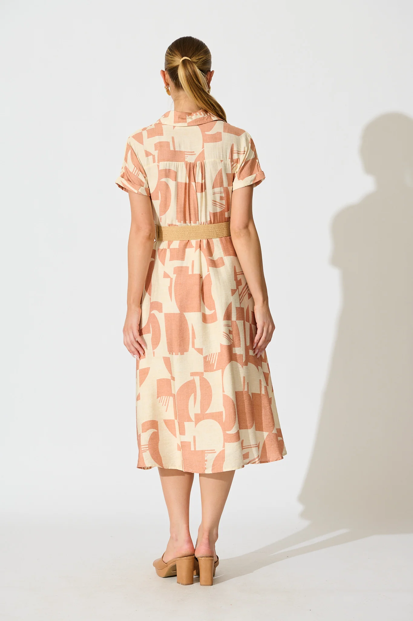 Charli Midi Shirt Dress in Rust Geometric Print with Belt - Image 4