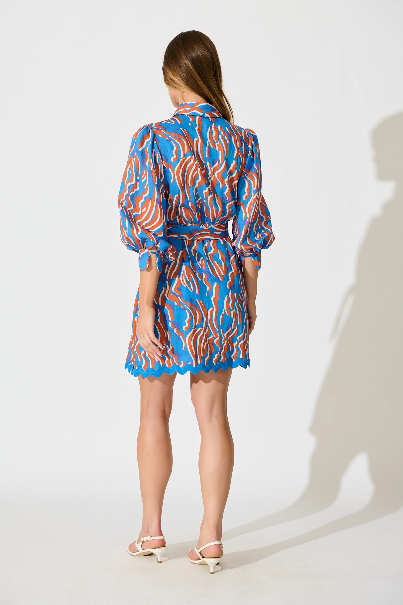 Charmain Dress in Blue with Orange Print - Image 4