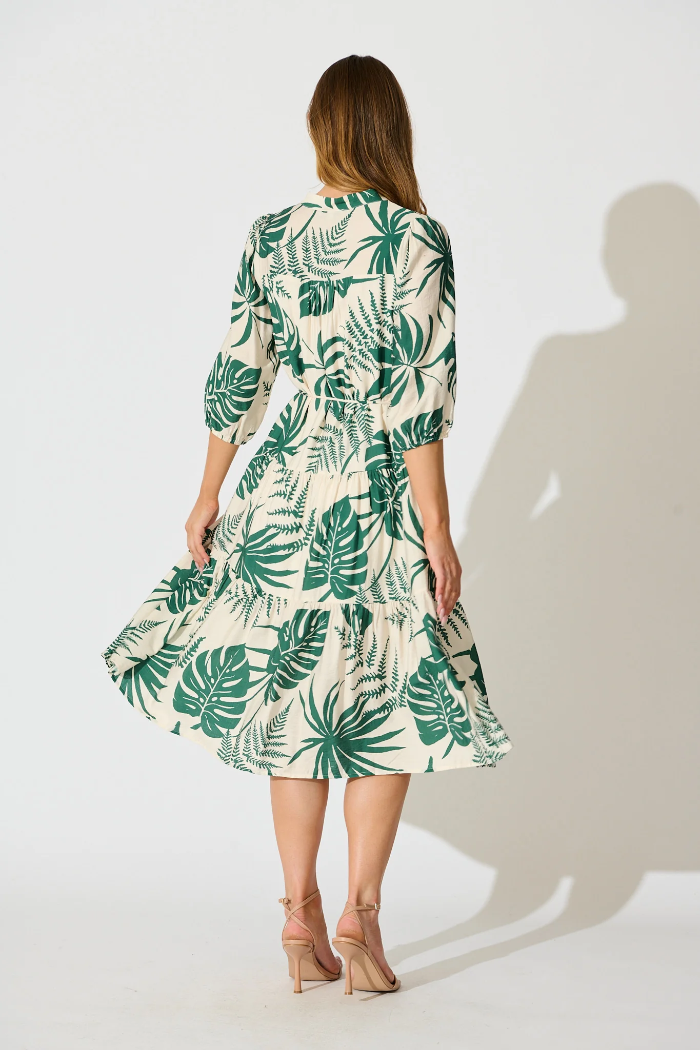 Charmaine Midi Dress in Cream with Green Print - Image 4