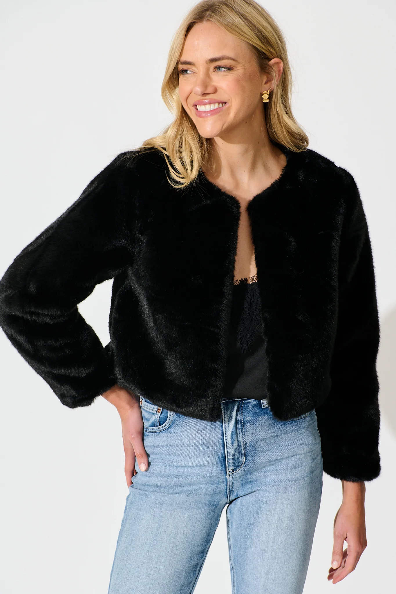Cher Faux Fur Jacket In Black - Image 2