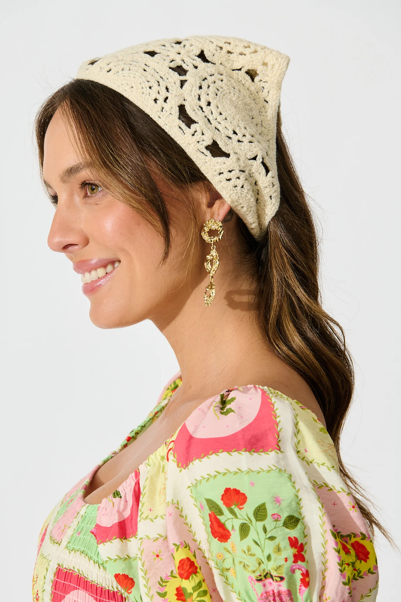 Chiara Crochet Headscarf in Cream - Image 4