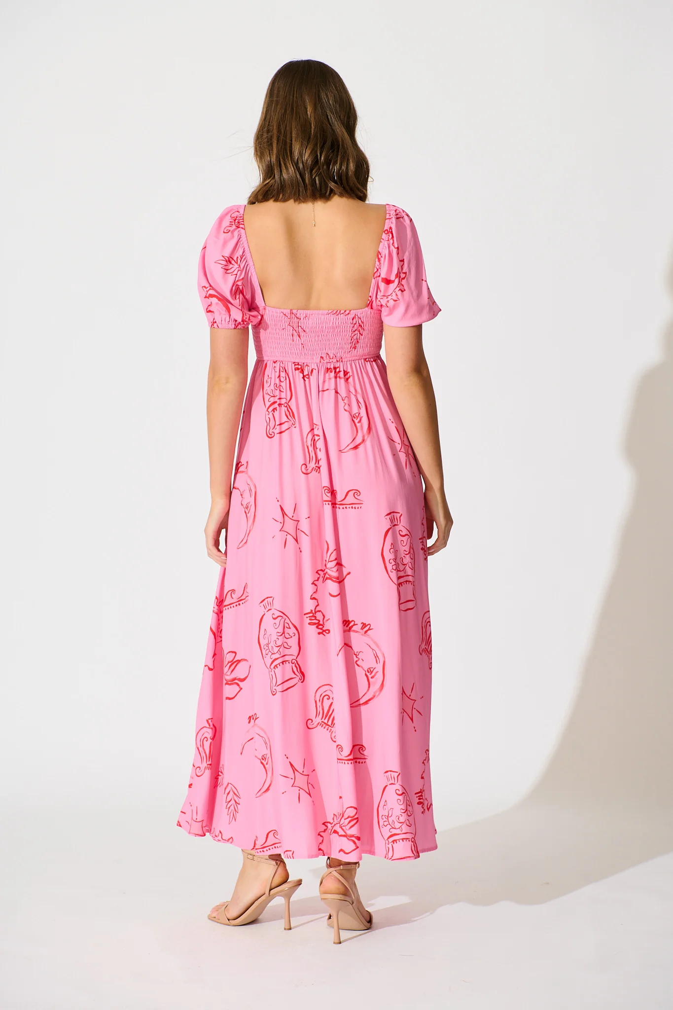 Ciniza Maxi Dress in Pink with Red Print - Image 4