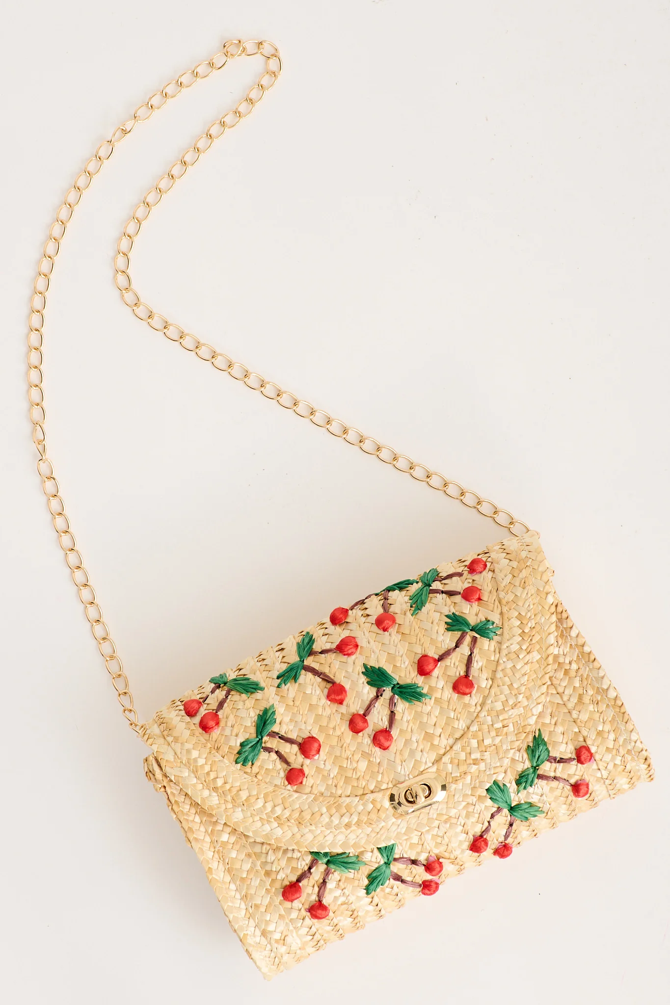 Clara Cherry Embroidered Straw Crossbody Bag in Natural - Image 8