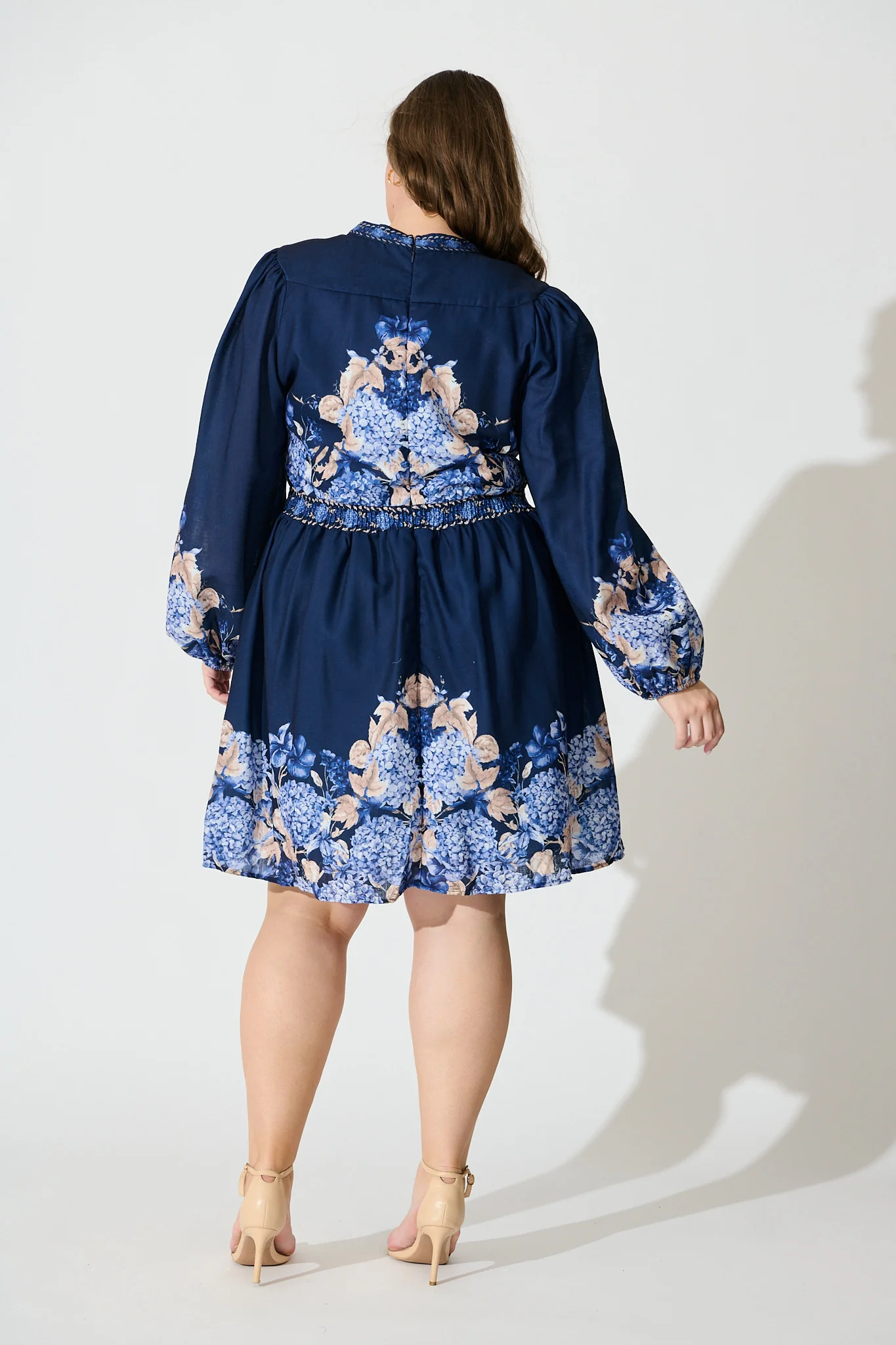 Clarion Dress in Navy Border Floral Linen Blend - Image 9