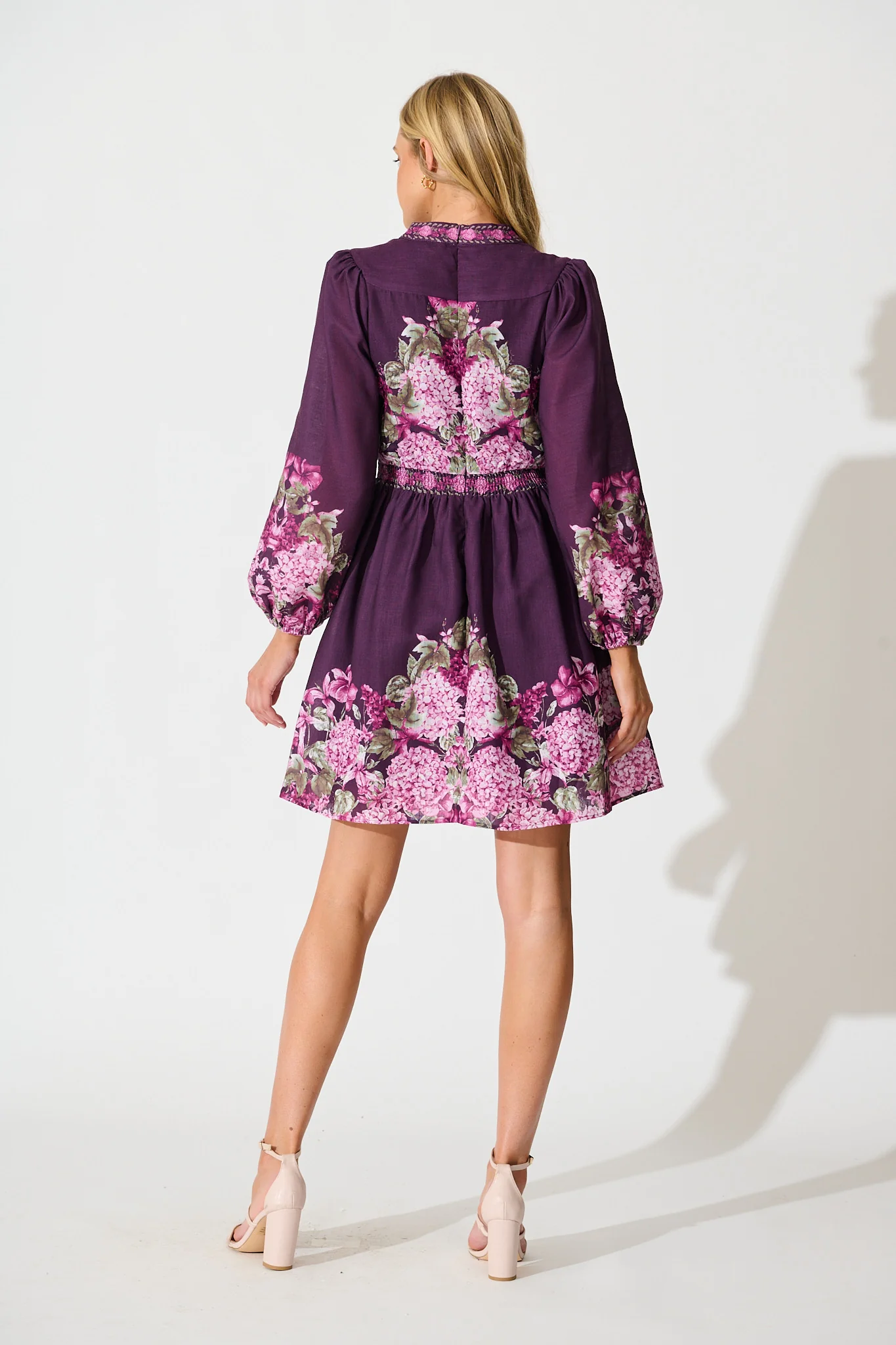 Clarion Dress in Plum Border Floral Linen Blend - Image 4