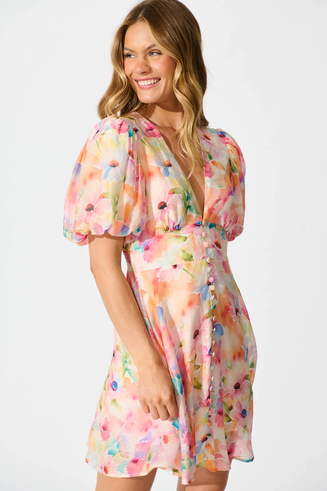 Clarissa Dress In Orange Watercolour Floral - Image 2
