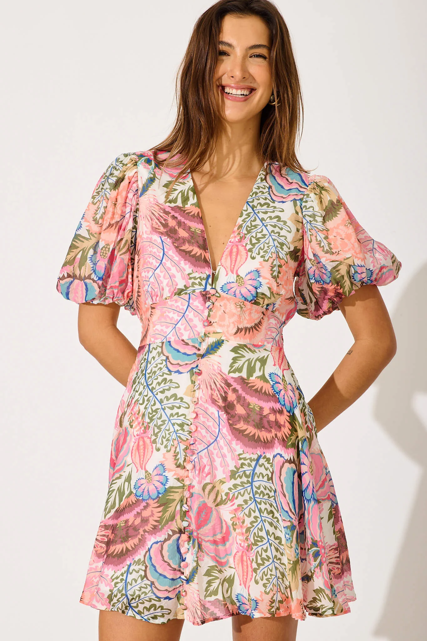 Clarissa Dress in White with Multi Print - Image 2