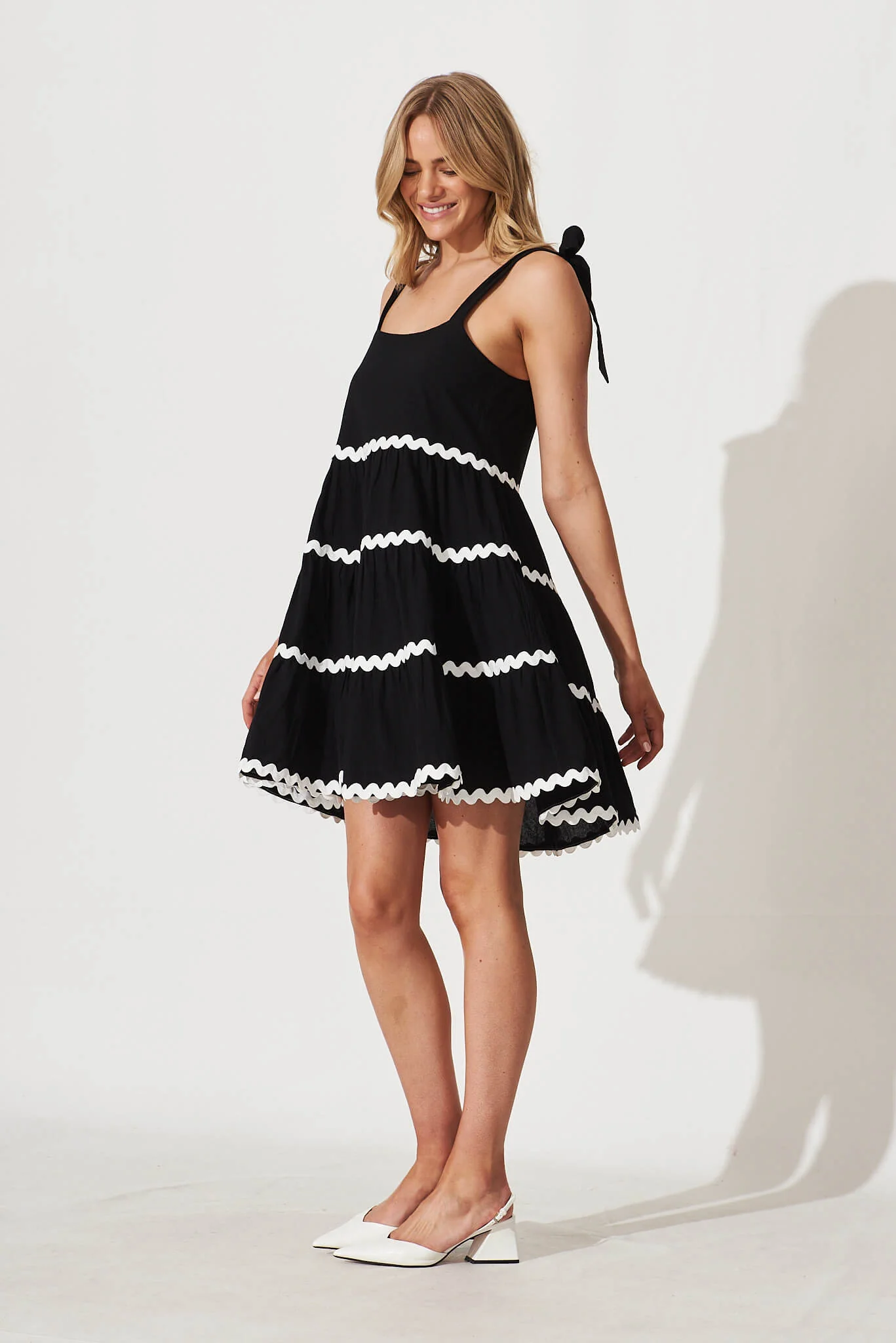 Claus Dress In Black With White Ric Rac Trim Cotton - Image 3