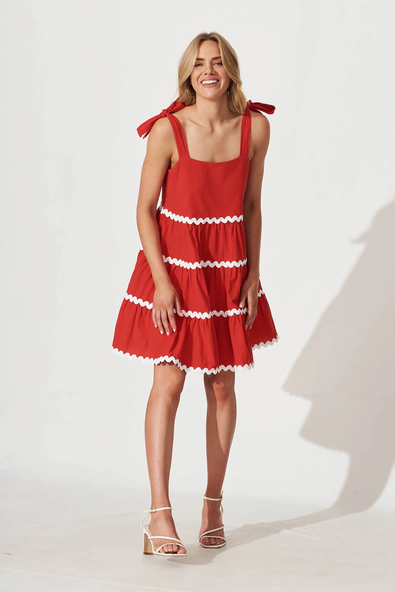 Claus Dress In Red With White Ric Rac Trim Cotton - Image 8