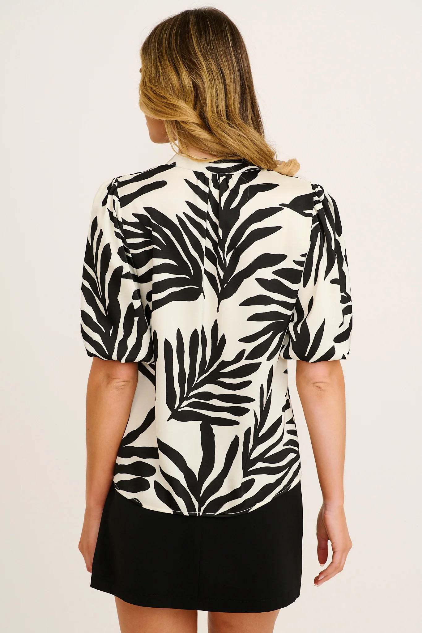Claya Top in Black with White Leaf Print - Image 3