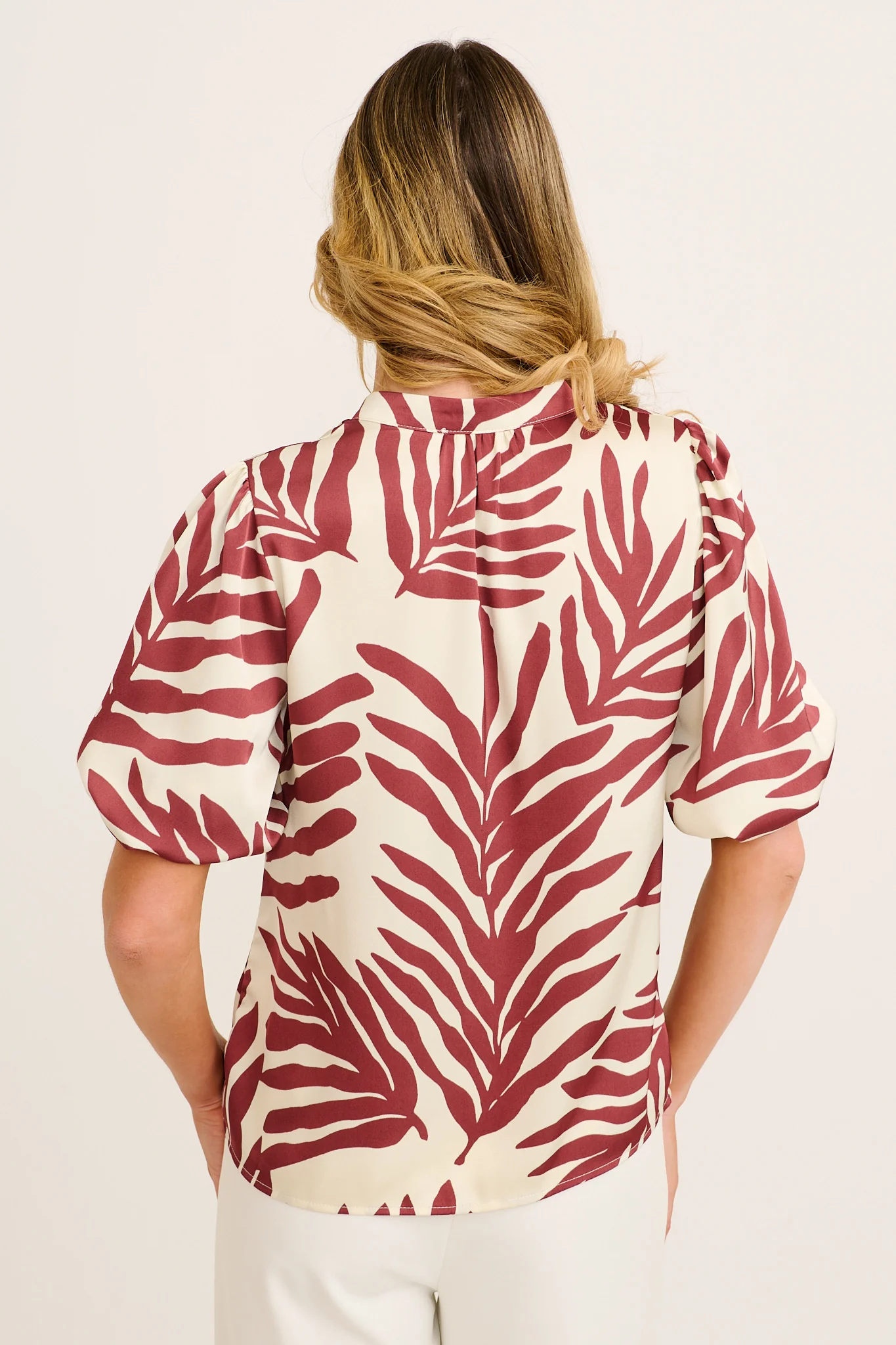Claya Top in Cream with Wine Leaf Print - Image 3