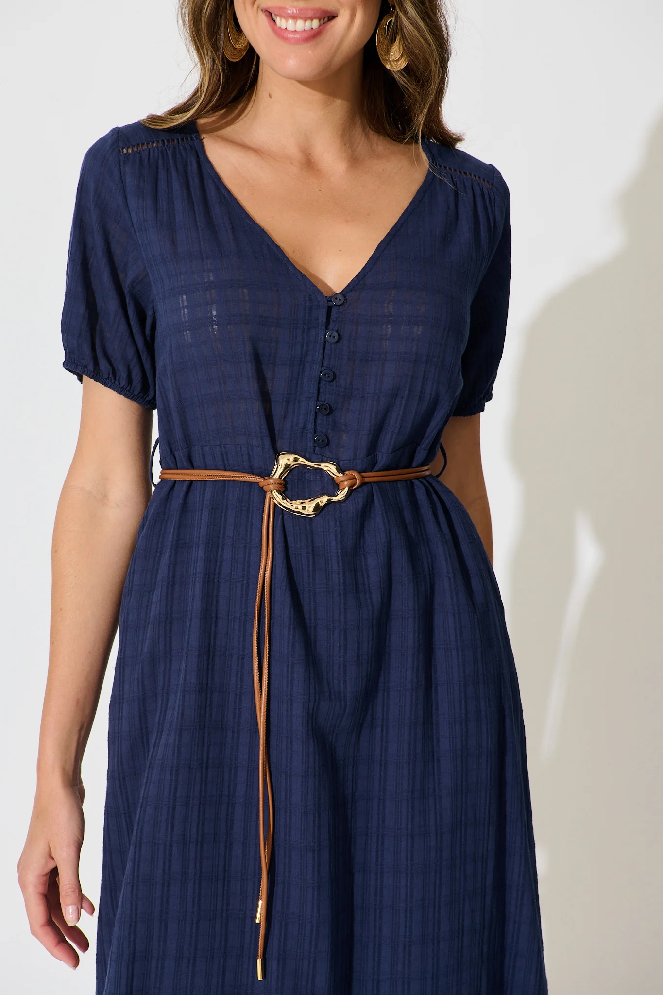 Cleo Belt in Brown with Gold Textured Tie Buckle - Image 4