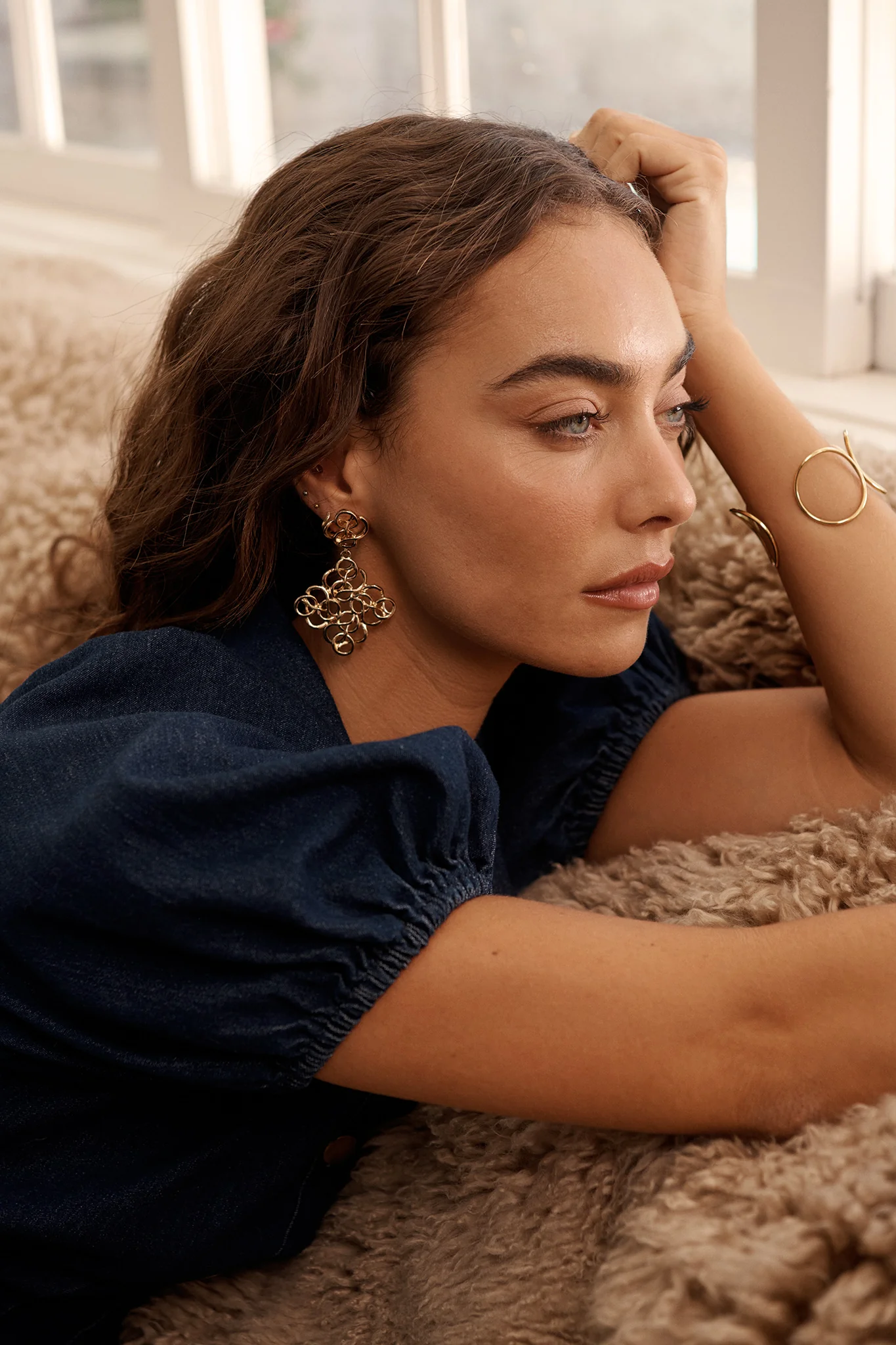 Cleo Filigree Statement Earrings in Antique Gold - Image 2
