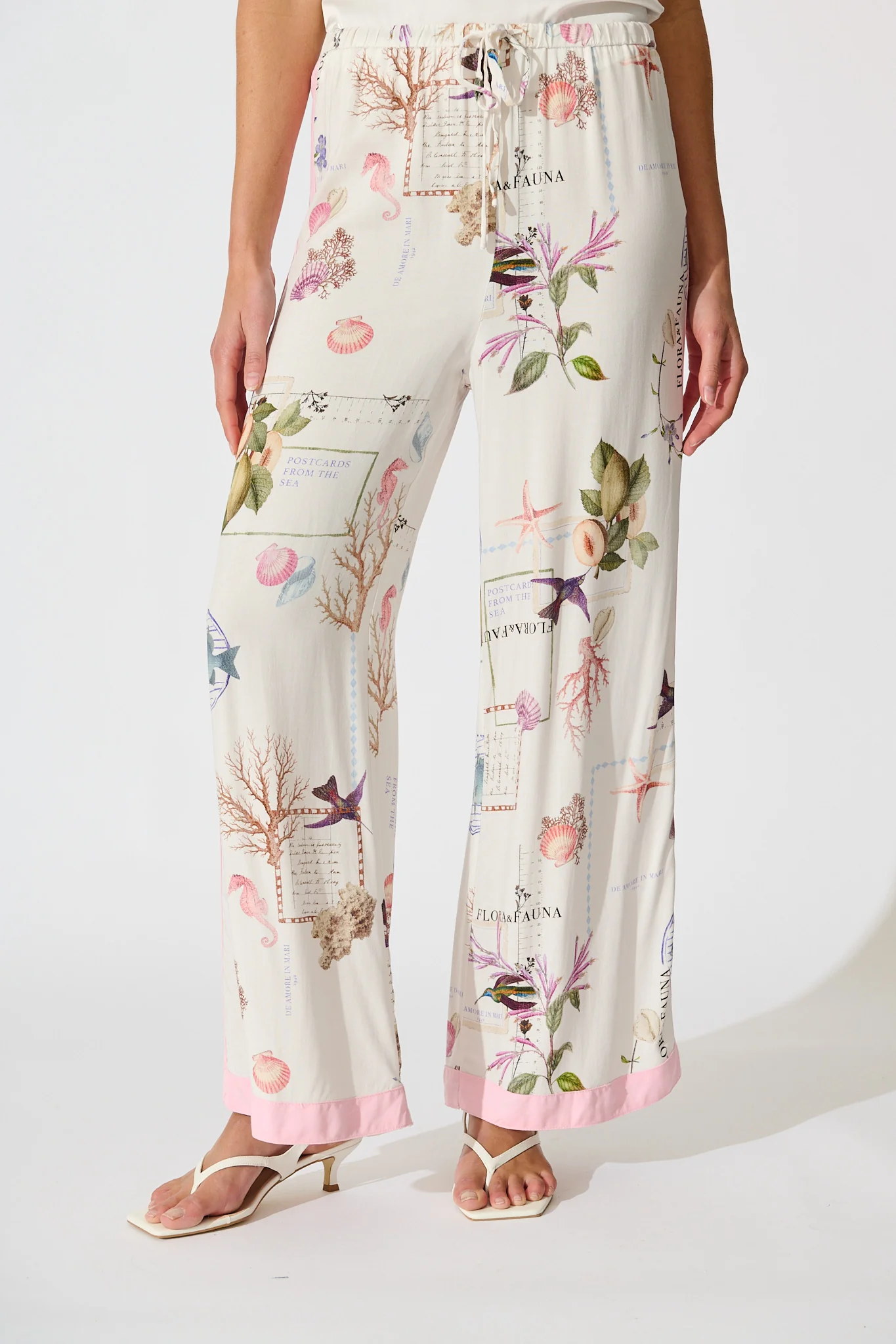 Coastal Charm Pant in White with Multi Shell