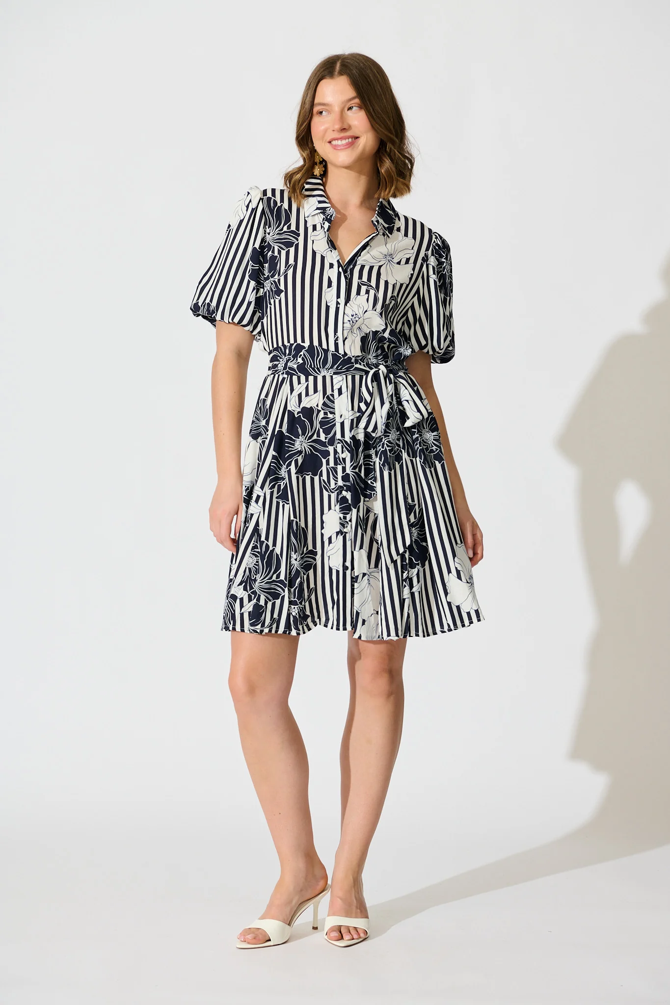 Coastal Charm Shirt Dress in Navy Stripe Floral - Image 3