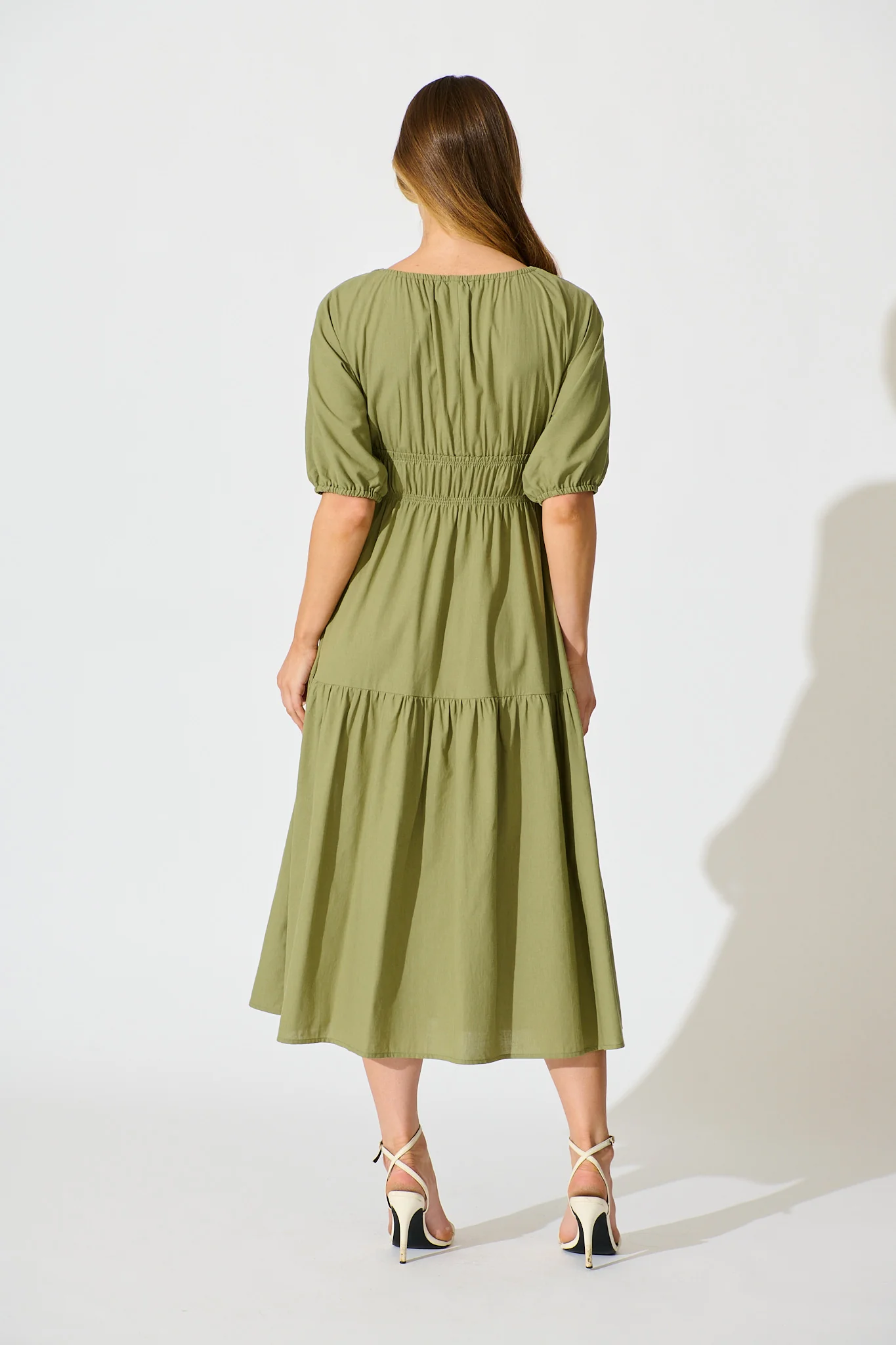 Cobana Midi Dress in Sage Cotton Linen - Image 4