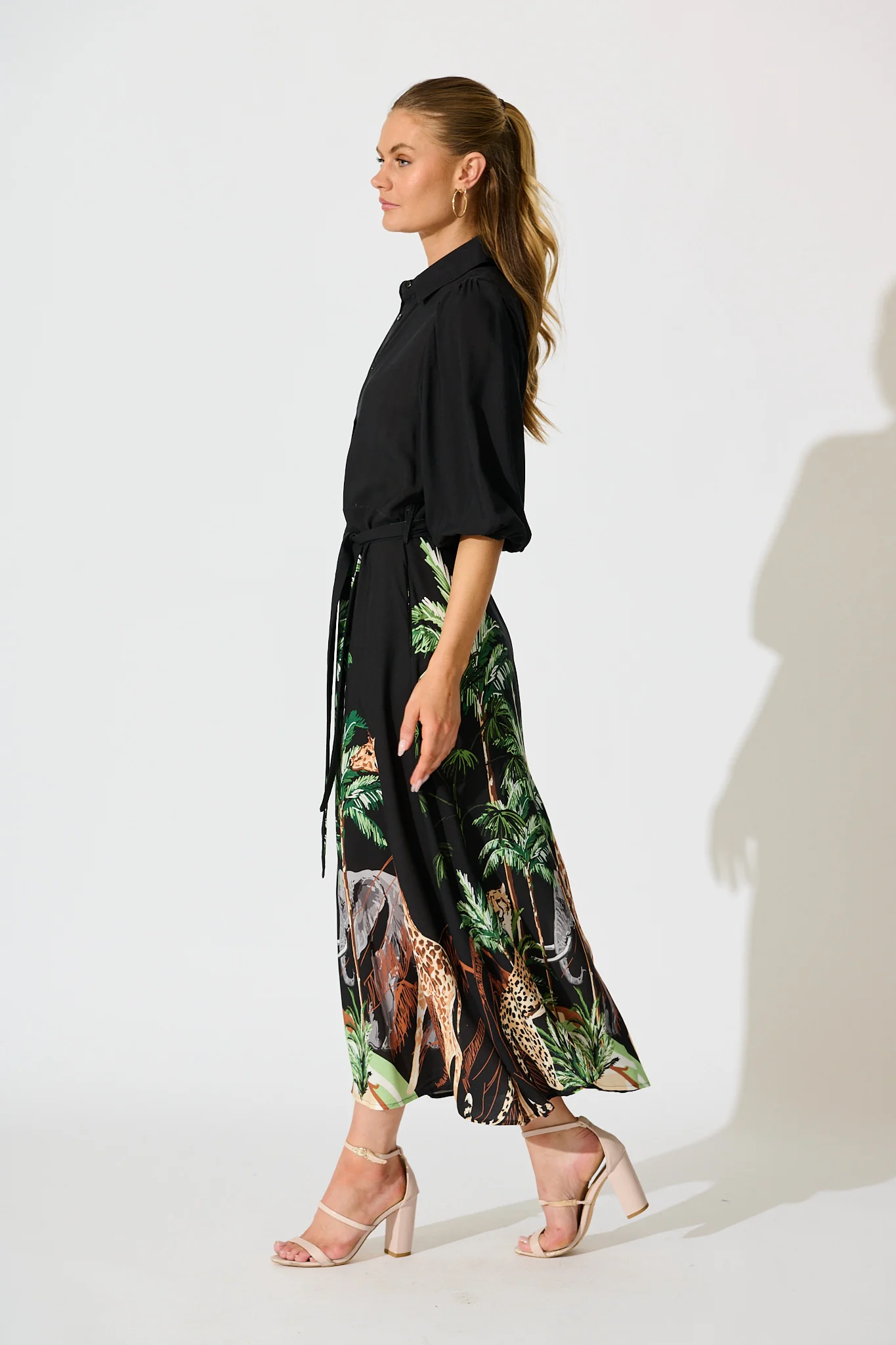 Coco Maxi Shirt Dress in Black Print - Image 3