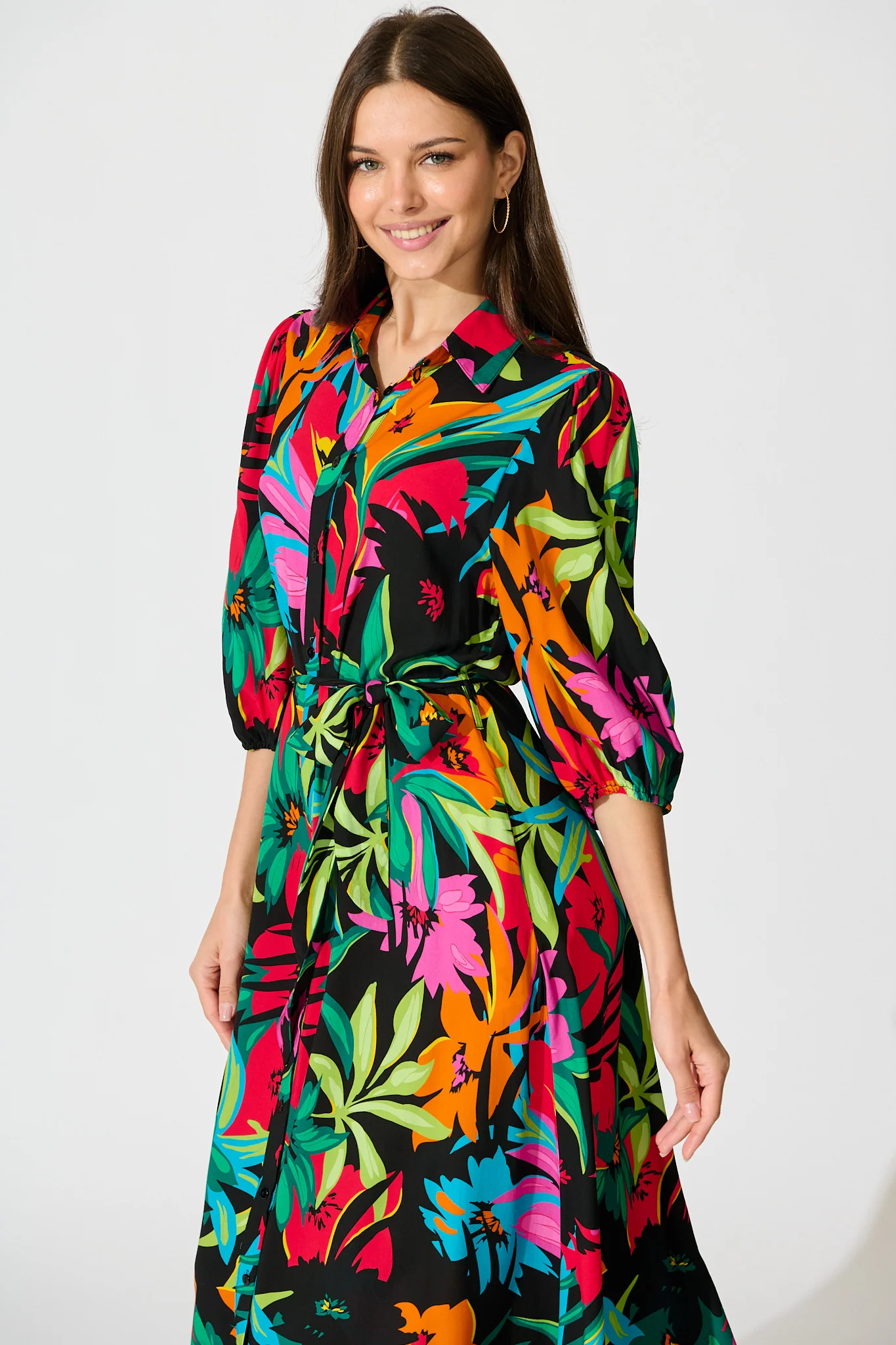 Coco Maxi Shirt Dress In Black Multi Floral - Image 2