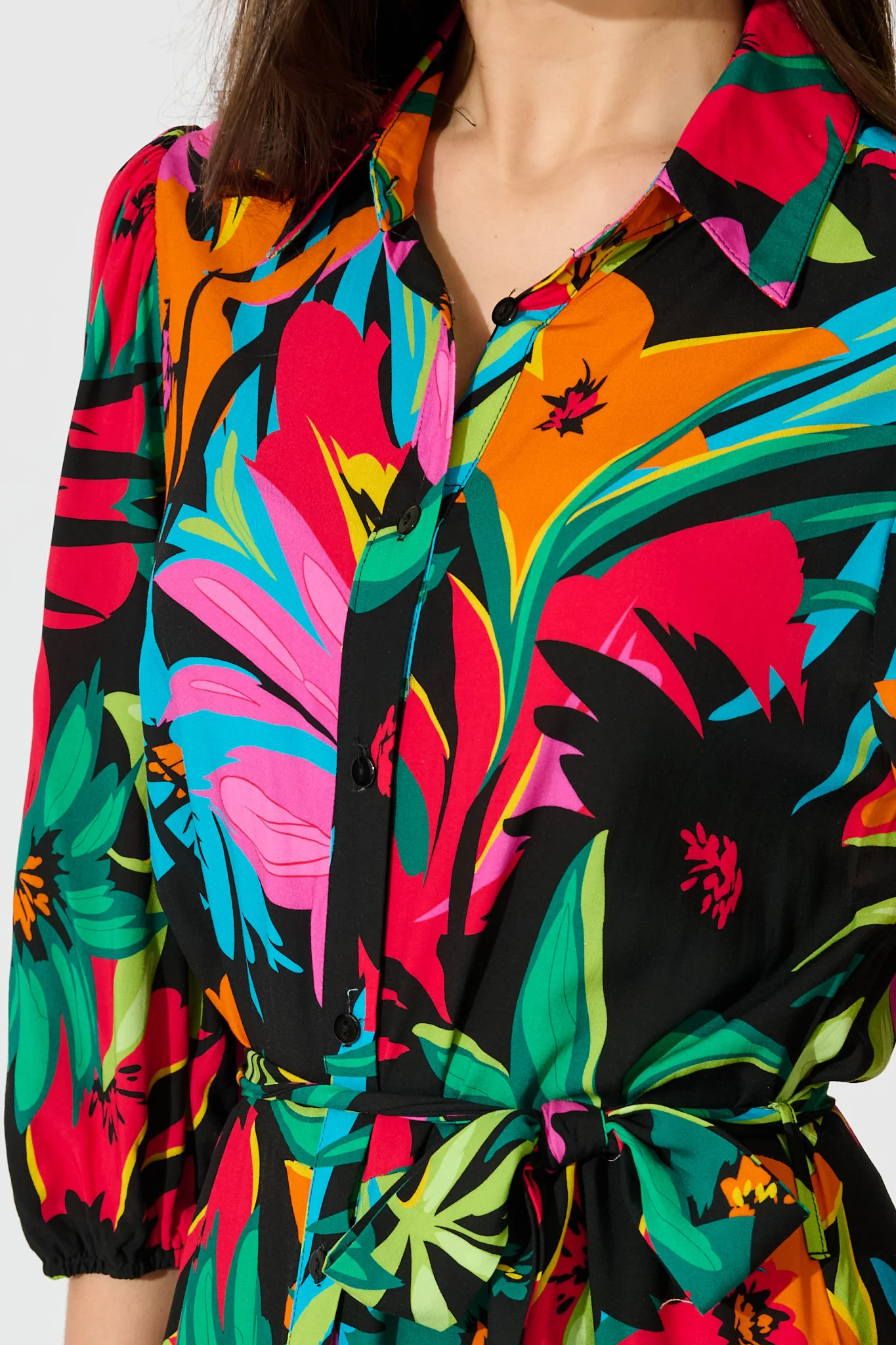 Coco Maxi Shirt Dress In Black Multi Floral - Image 5