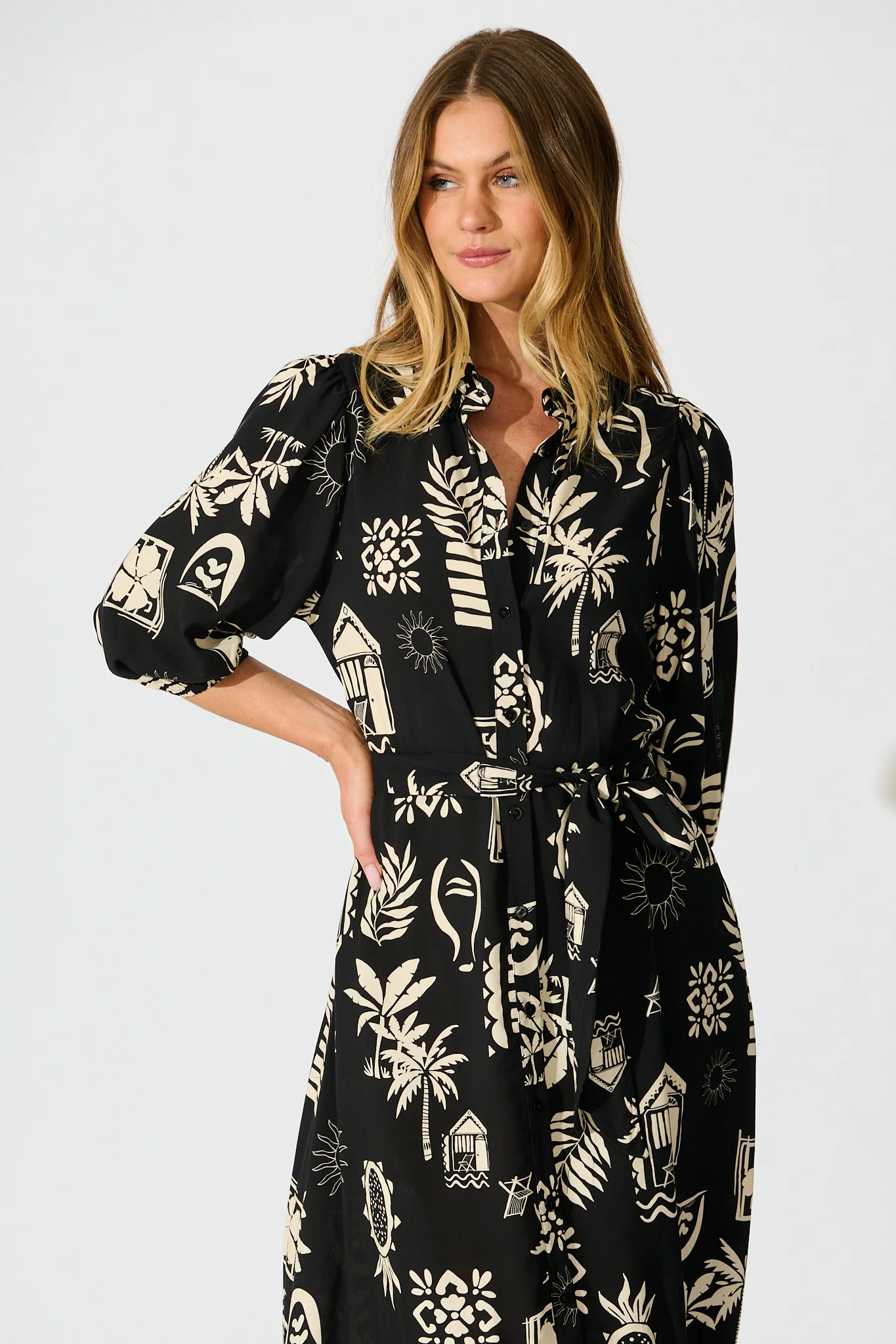 Coco Maxi Shirt Dress In Black Palm Print - Image 2