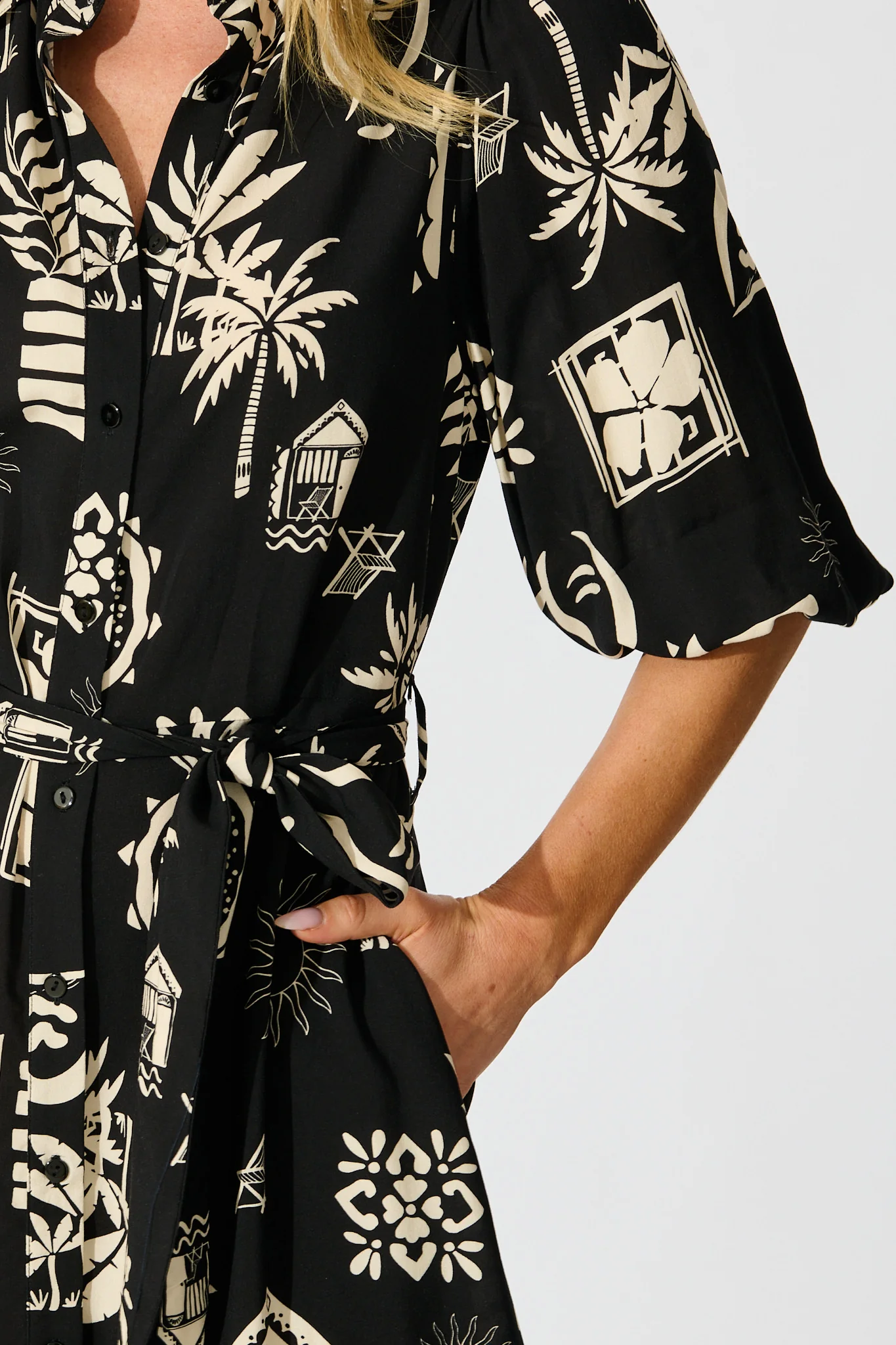 Coco Maxi Shirt Dress In Black Palm Print - Image 5