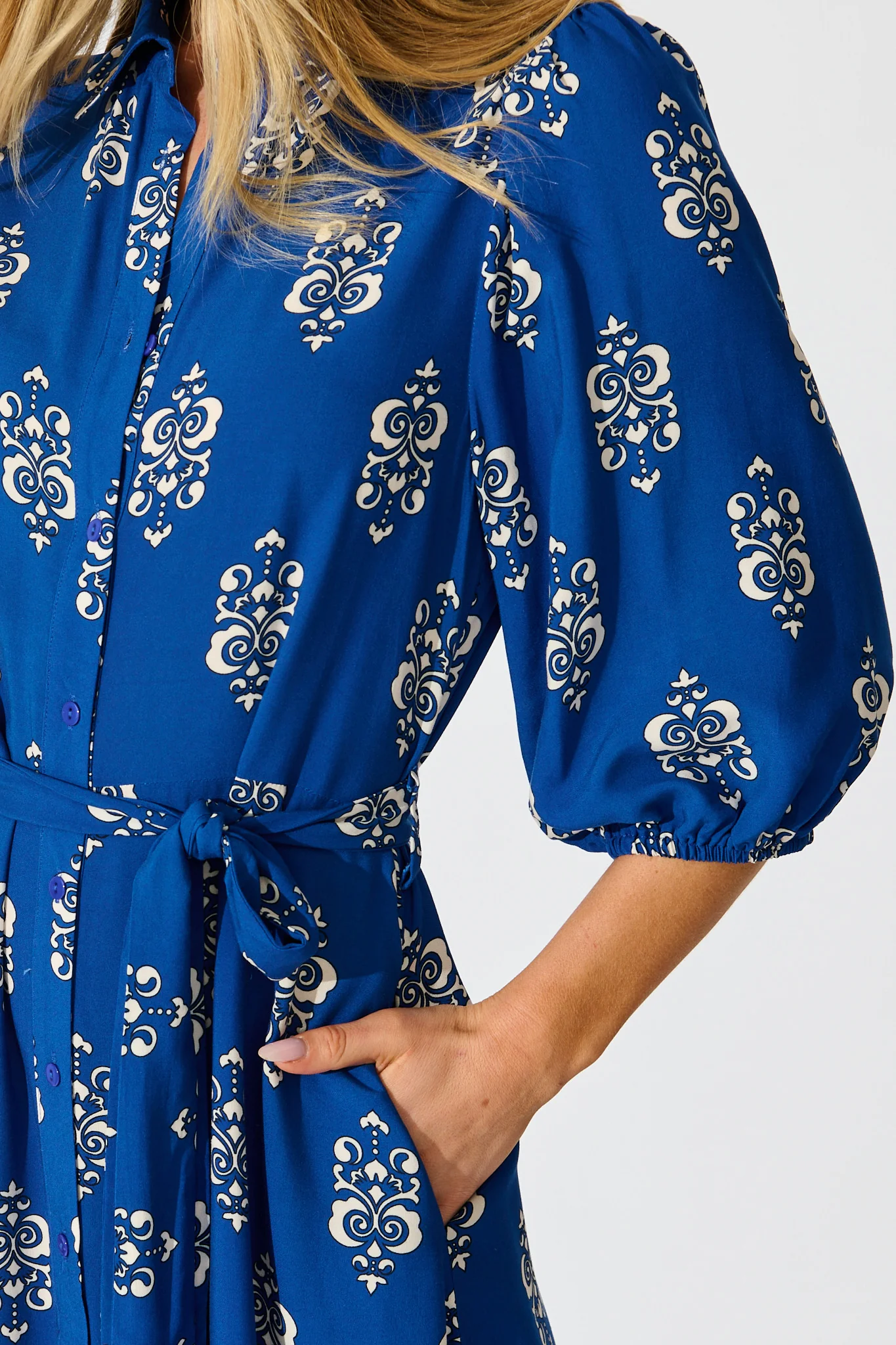 Coco Maxi Shirt Dress In Blue Print - Image 5
