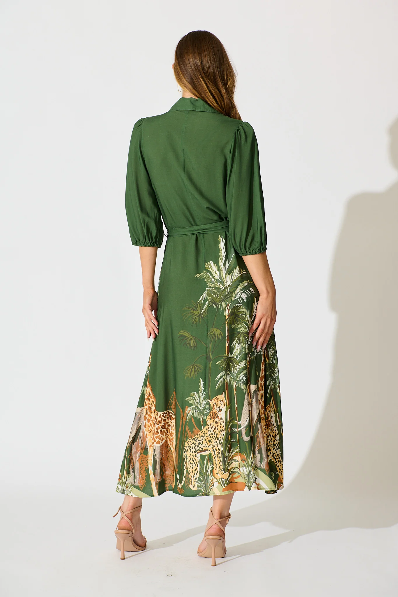 Coco Maxi Shirt Dress in Green Print - Image 4