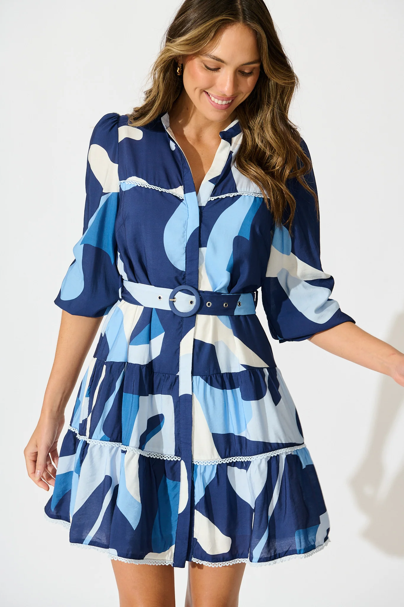 Colour Bound Dress in Navy with Blue Print - Image 2