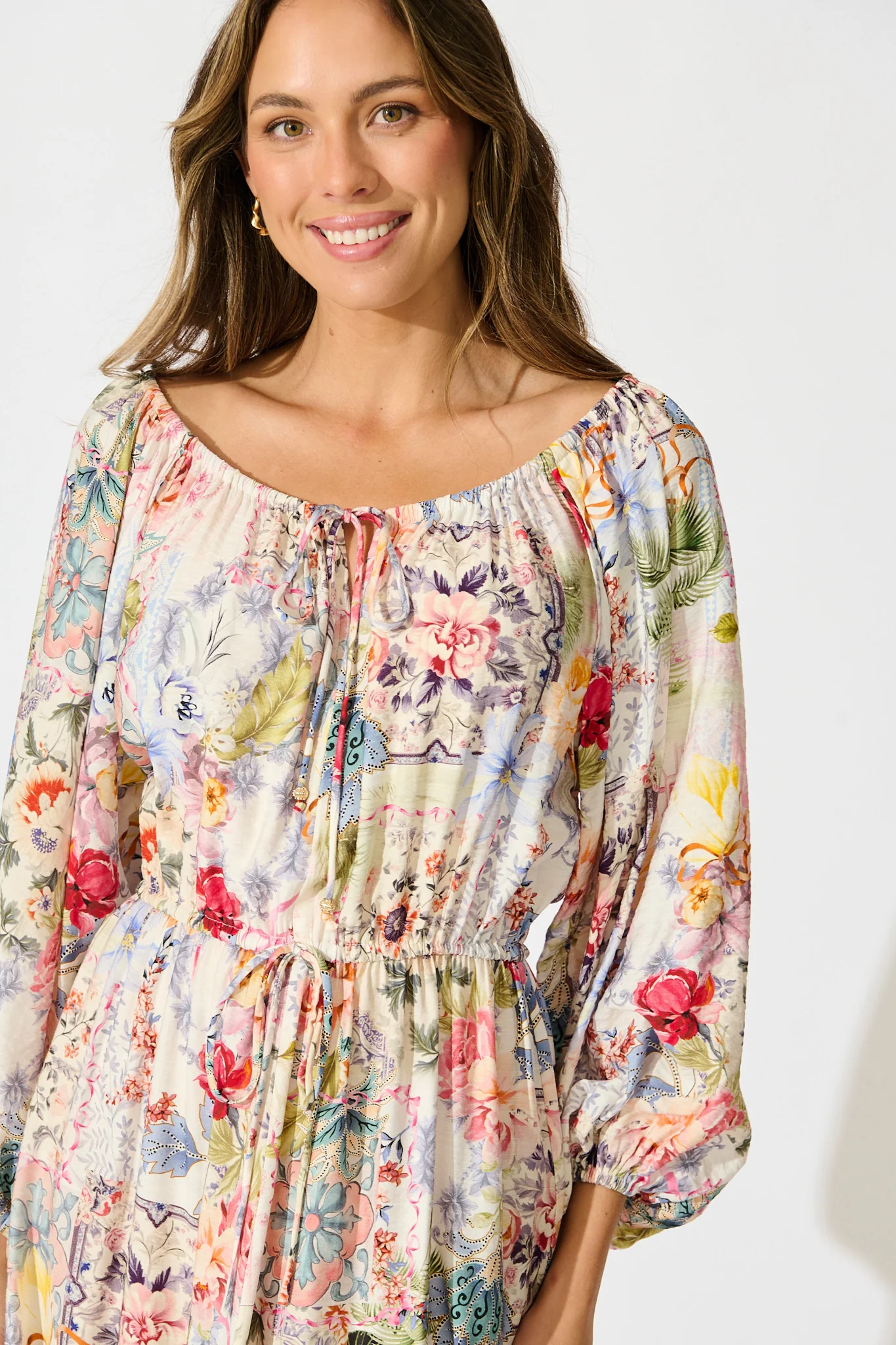 Connie Midi Dress in White with Multi Floral Print - Image 5