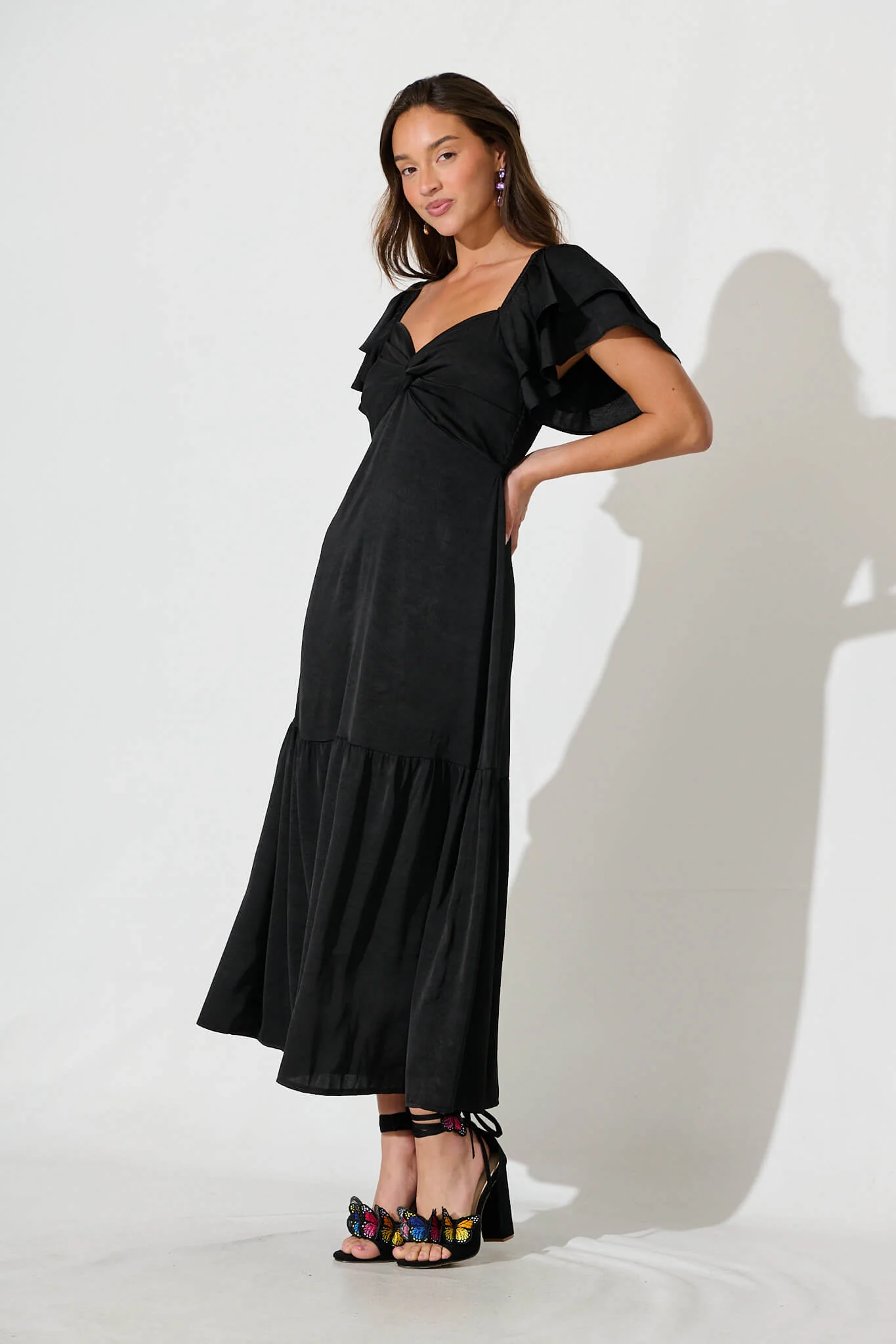 Constantine Maxi Dress In Black Crinkle Satin - Image 3