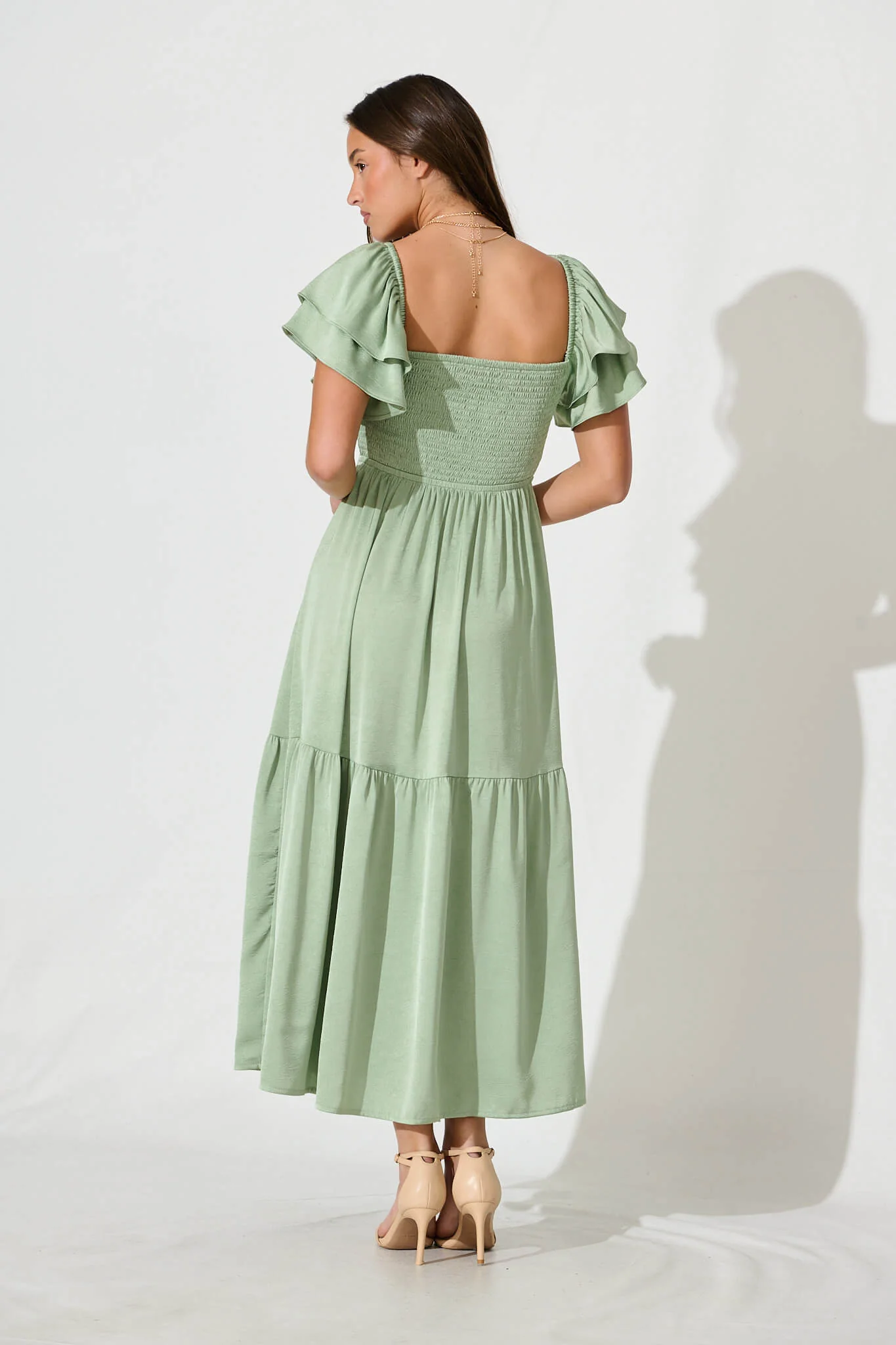 Constantine Maxi Dress In Pale Green Crinkle Satin - Image 4