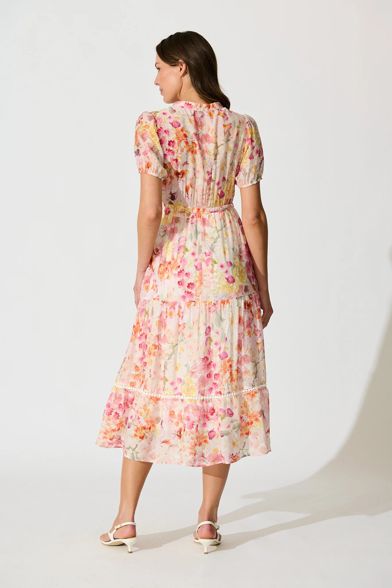 Cosima Midi Dress in Pink with Multi Watercolour Floral - Image 4