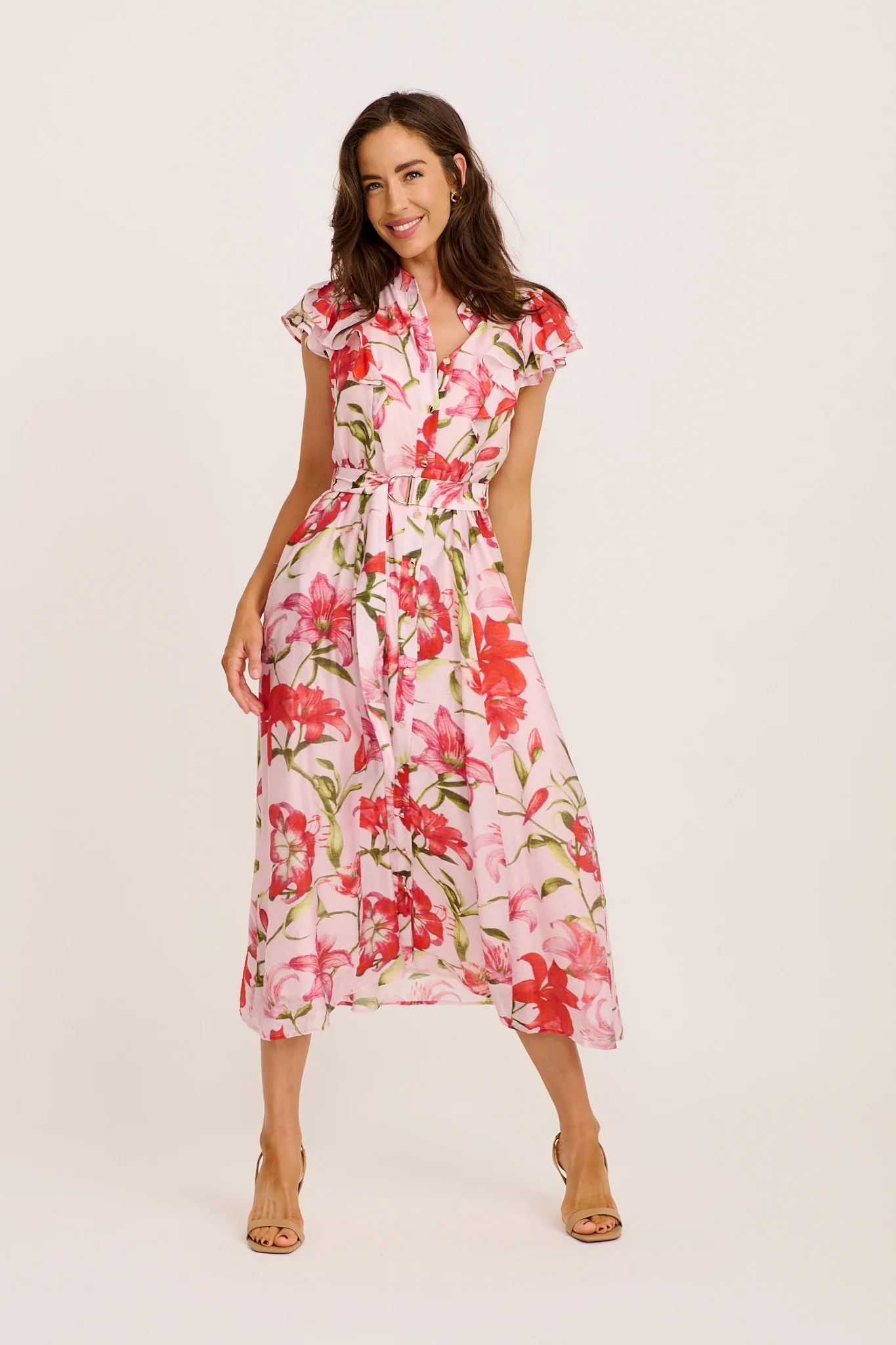 Cosmic Energy Midi Dress in Blush with Pink Floral