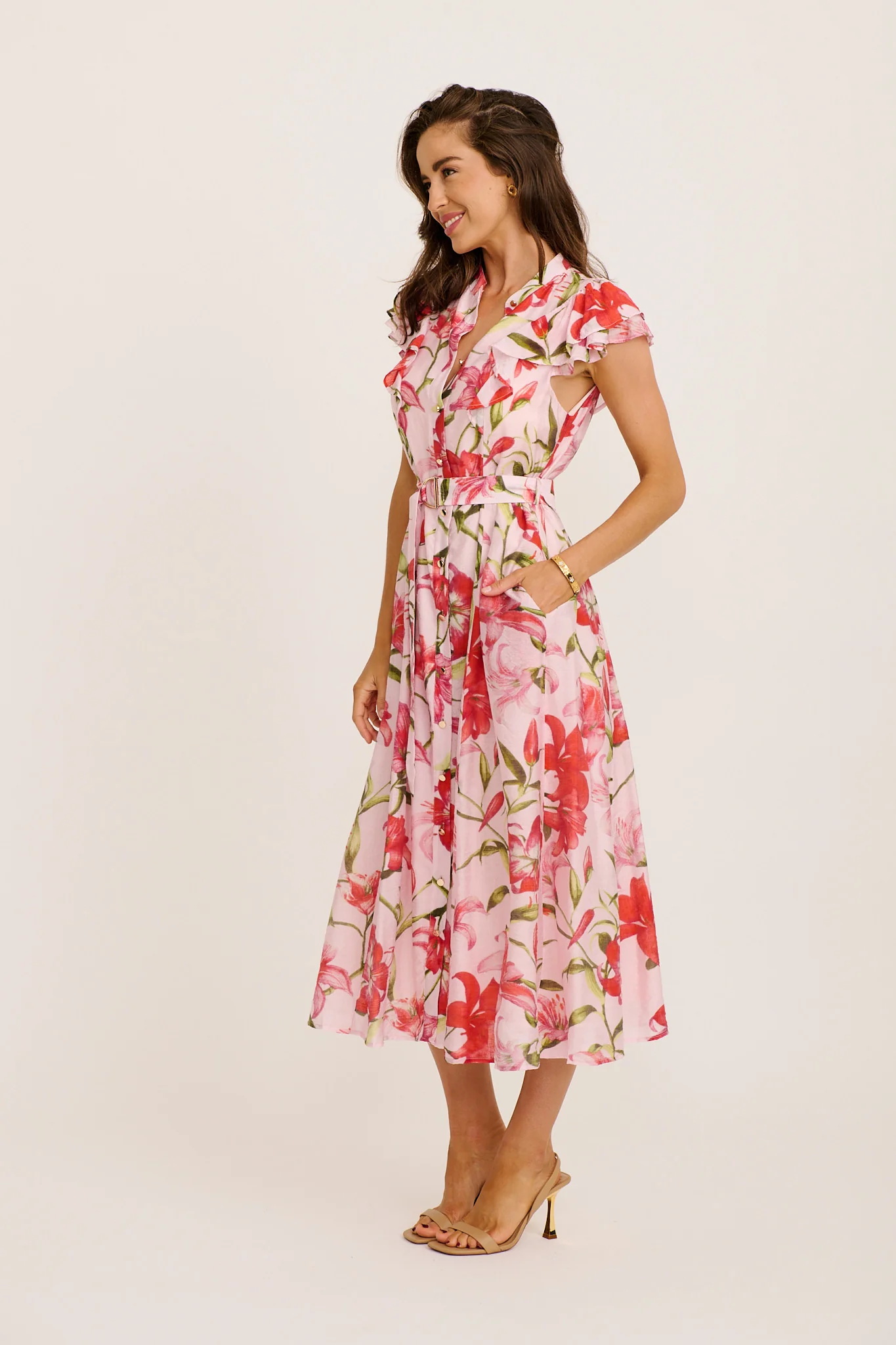 Cosmic Energy Midi Dress in Blush with Pink Floral - Image 3