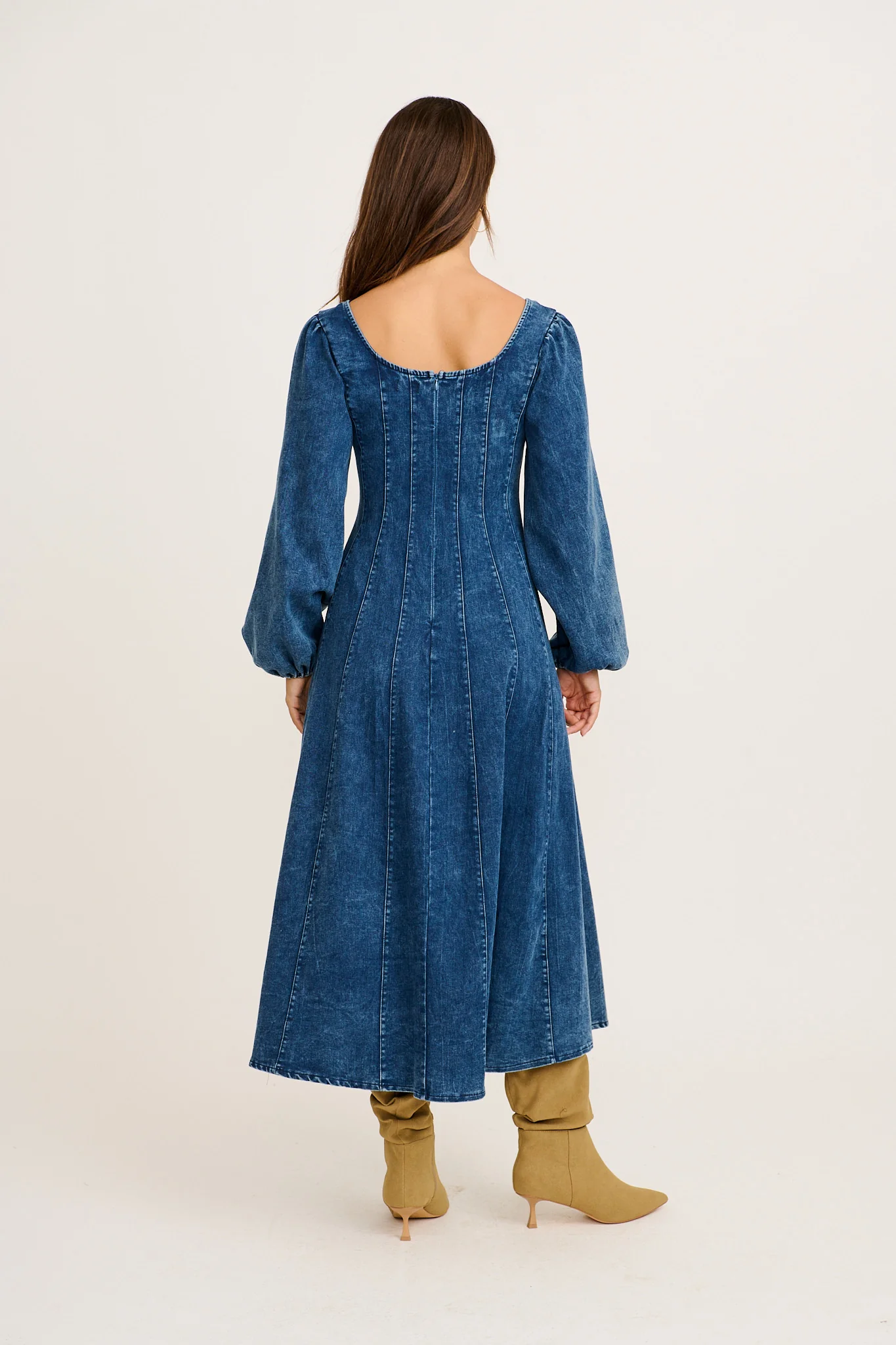 Cosmic Girl Midi Dress in Dark Blue Denim Wash - Image 9