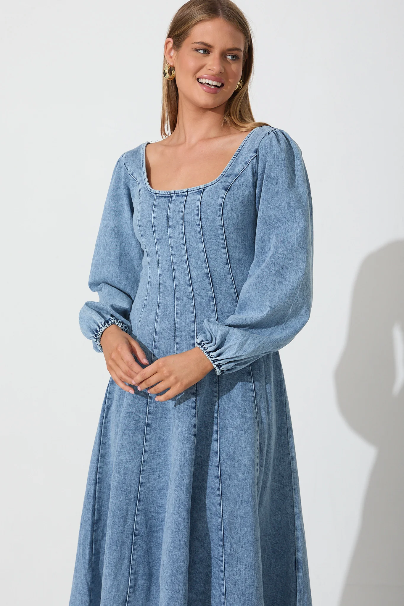 Cosmic Girl Midi Dress In Light Blue Denim Wash - Image 2