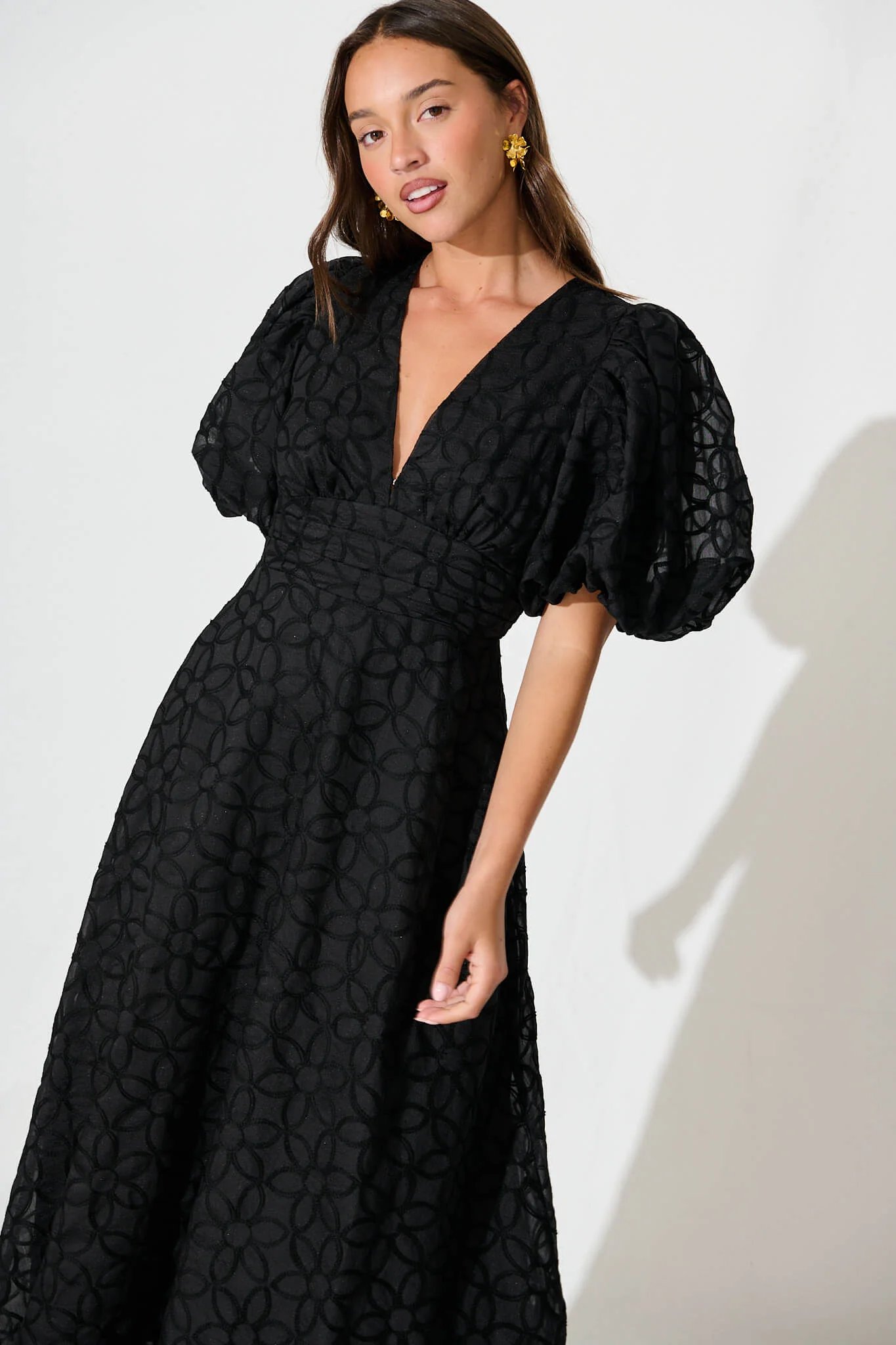 Countess Maxi Dress In Black Embroidered Organza - Image 2