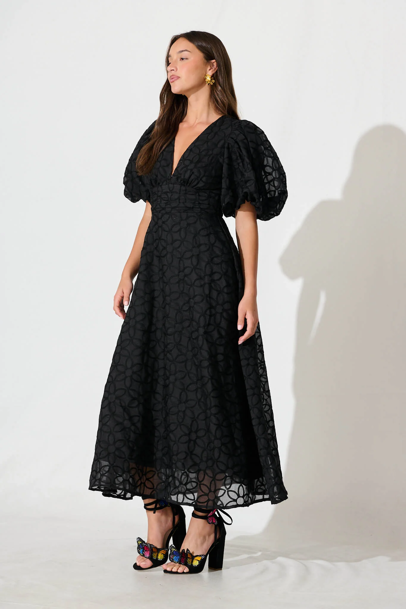 Countess Maxi Dress In Black Embroidered Organza - Image 3