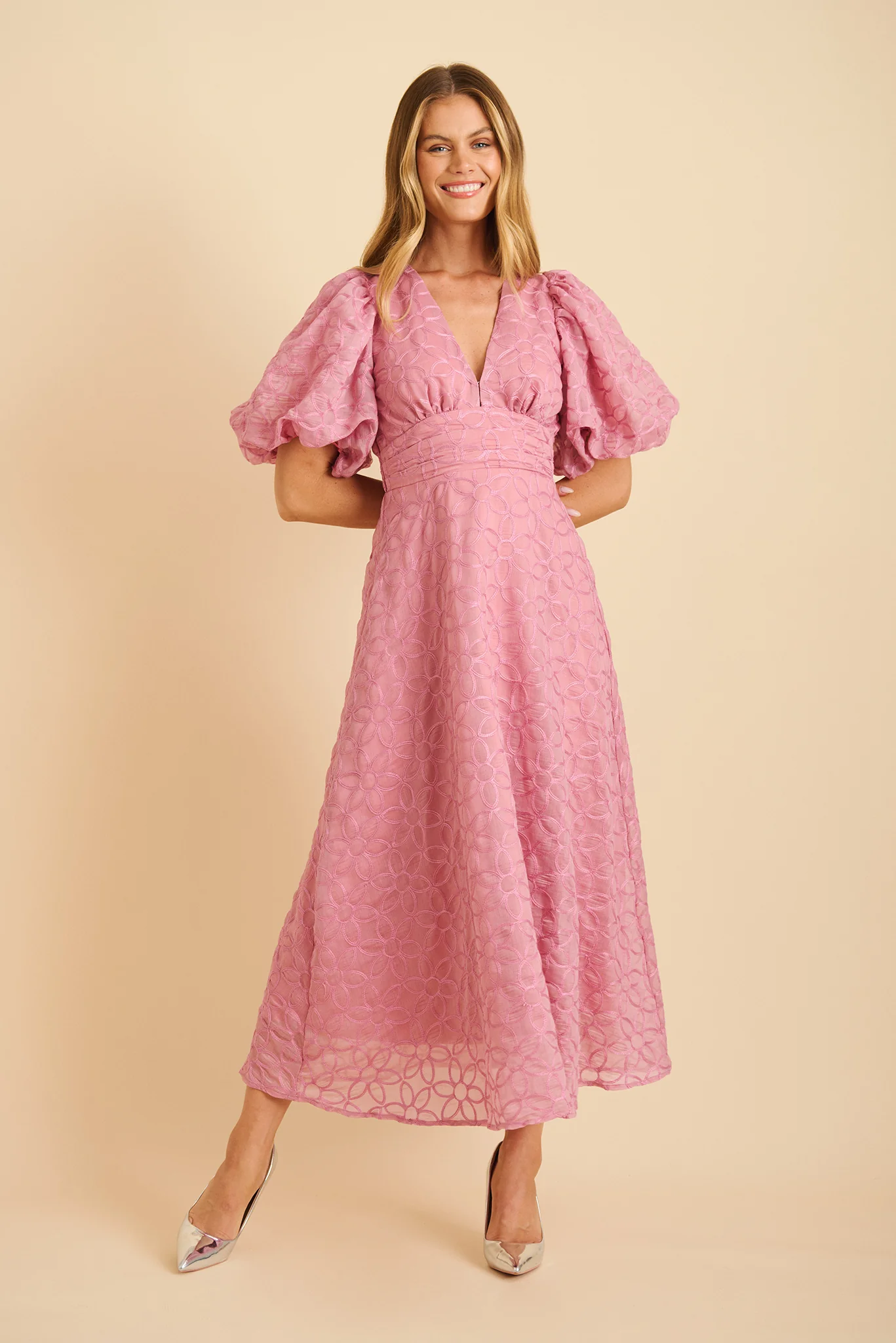 Countess Maxi Dress in Pink Embroidered Organza - Image 12