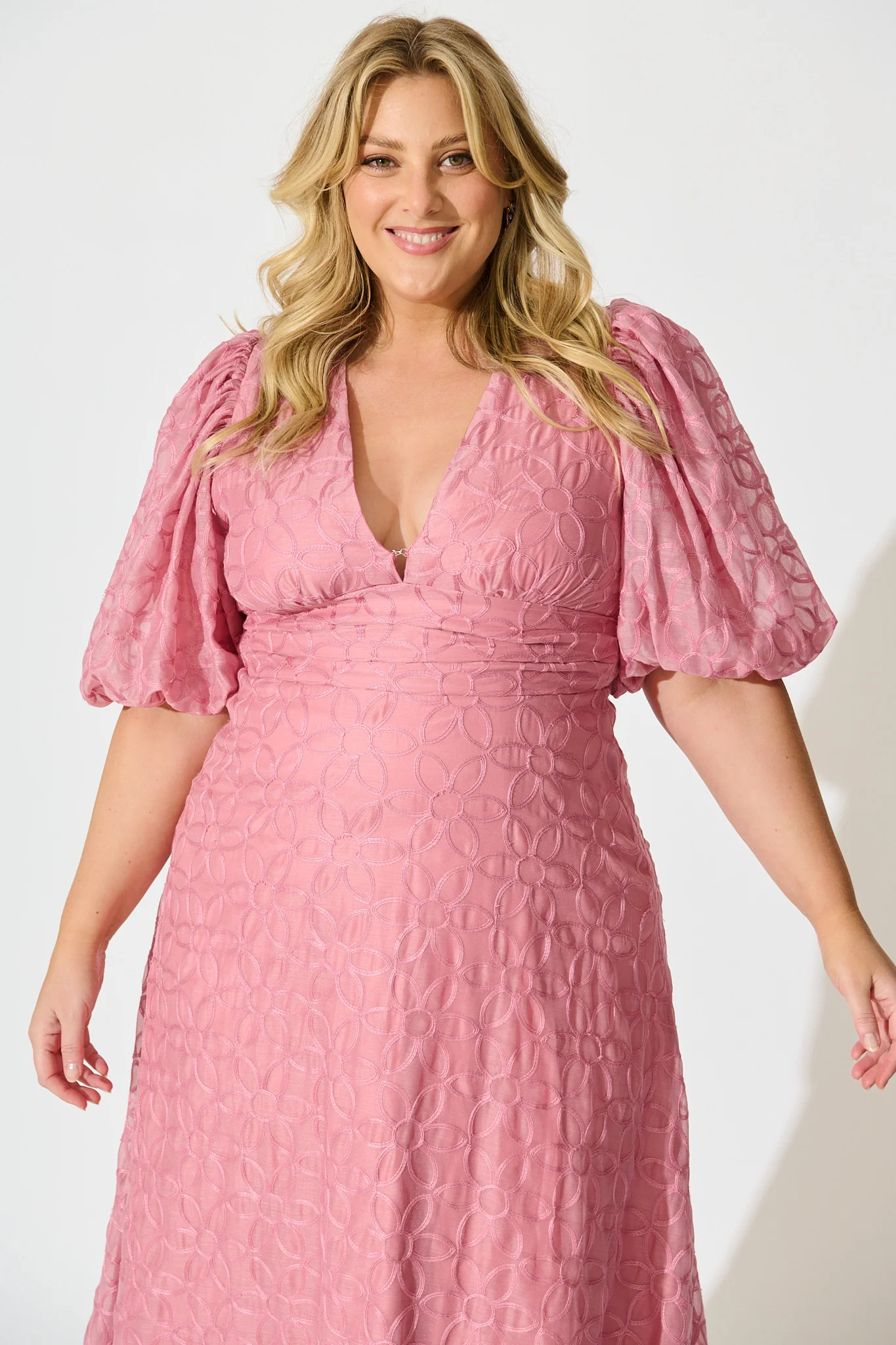 Countess Maxi Dress in Pink Embroidered Organza - Image 9