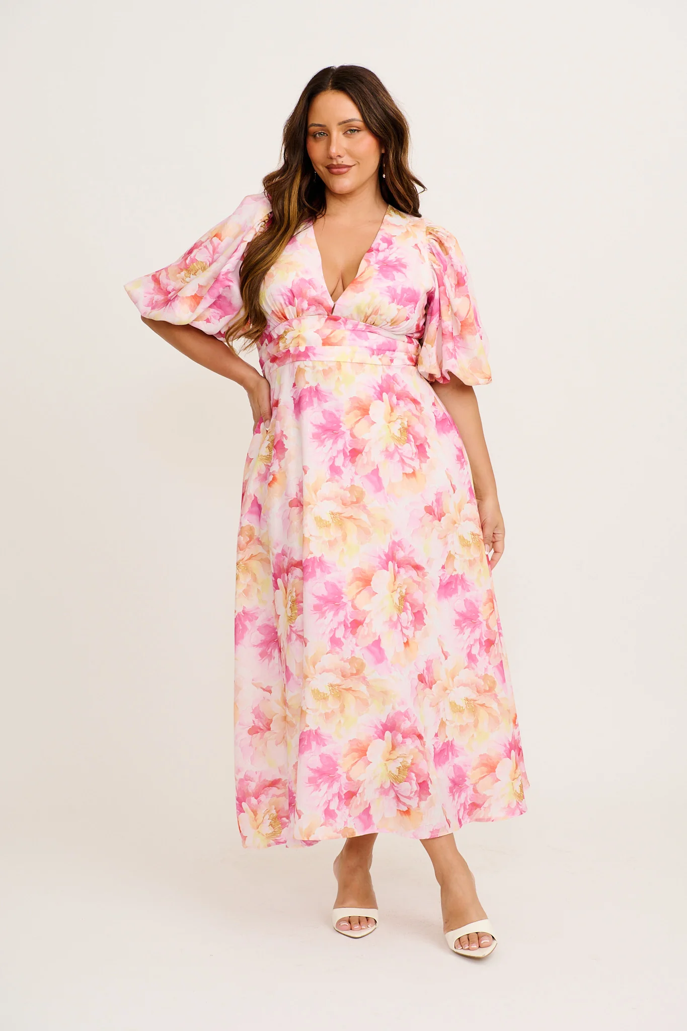 Countess Maxi Dress in Pink Floral Linen Blend - Image 2