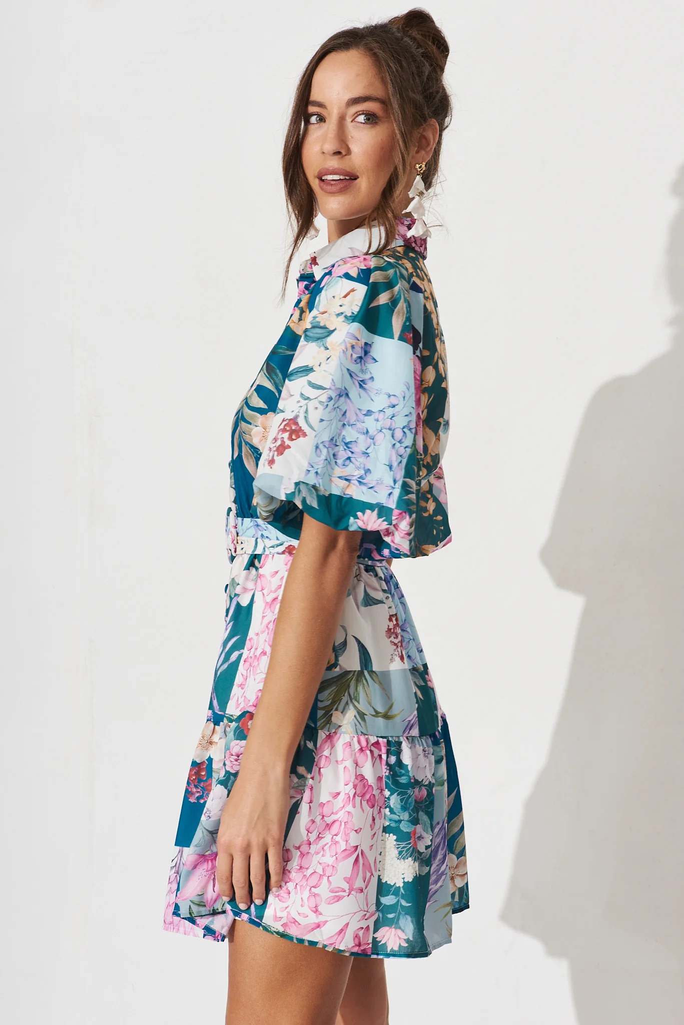 Courtney Shirt Dress In Dark Green Patch Floral - Image 4