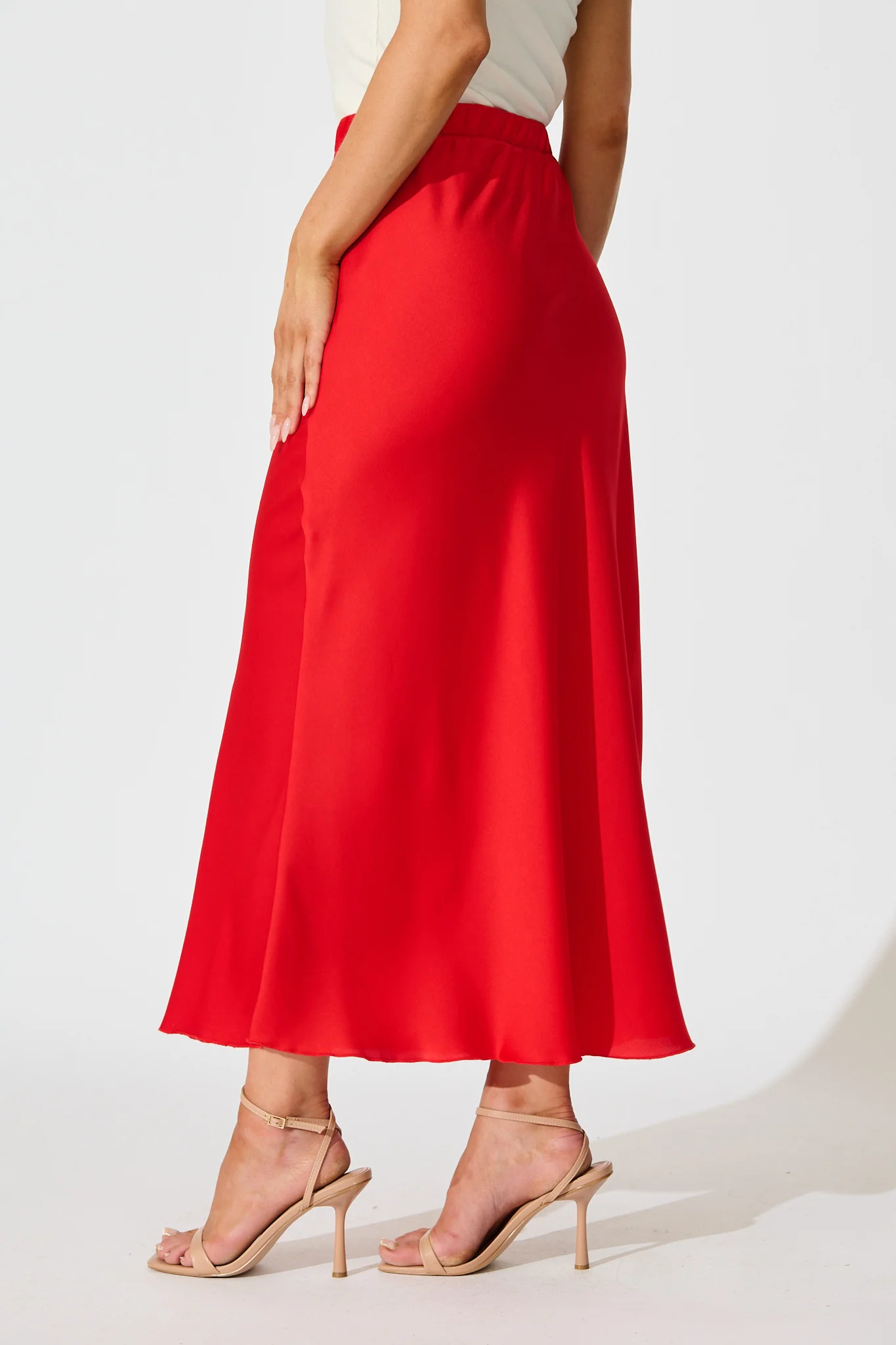 Cressida Maxi Skirt in Red Satin - Image 5