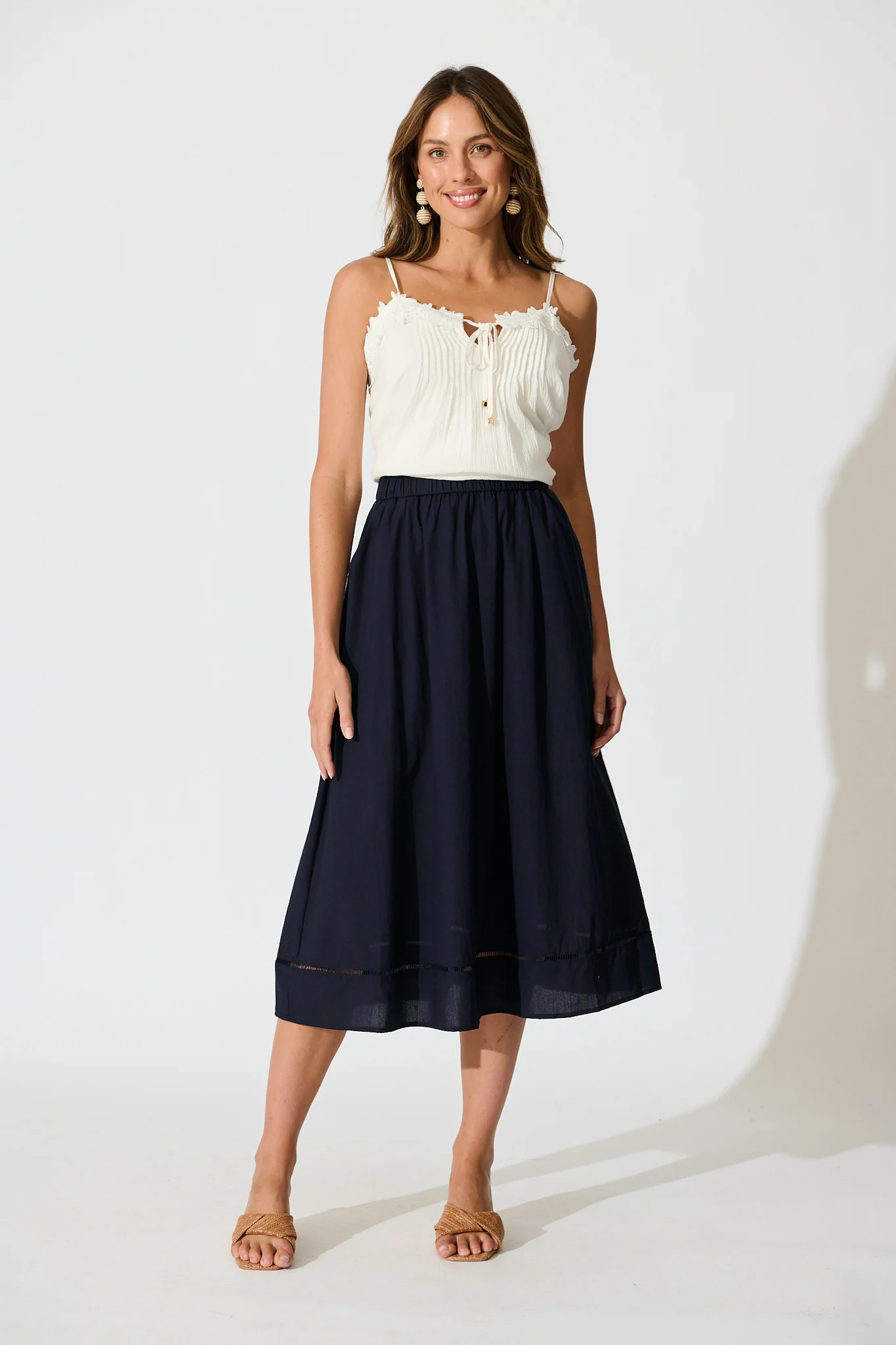 Cylas Midi Skirt in Navy Linen Blend - Image 4