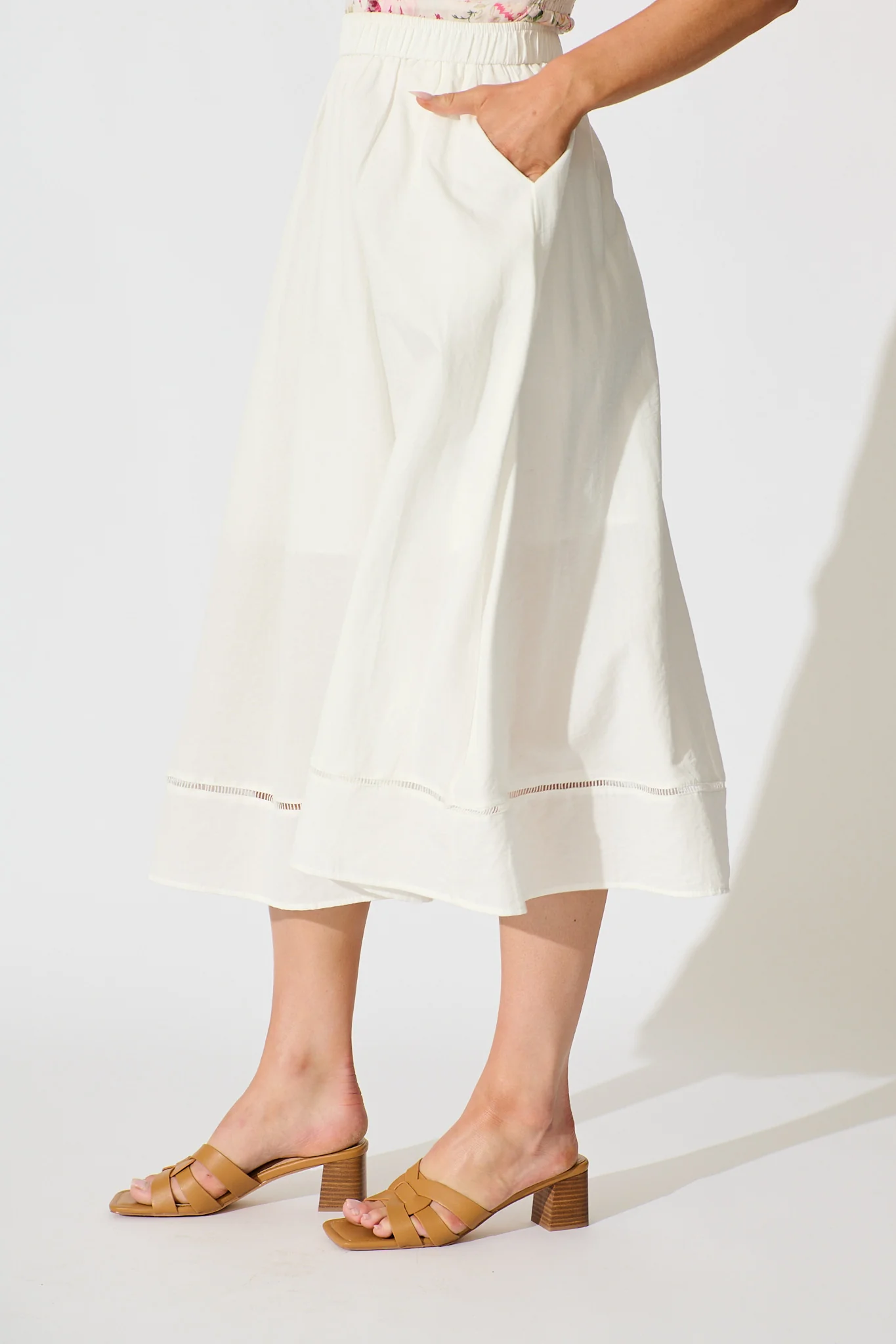 Cylas Midi Skirt in White Linen Blend - Image 2